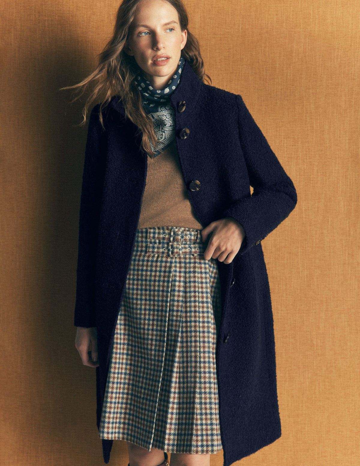 Funnel Neck Wool Coat-Navy-1