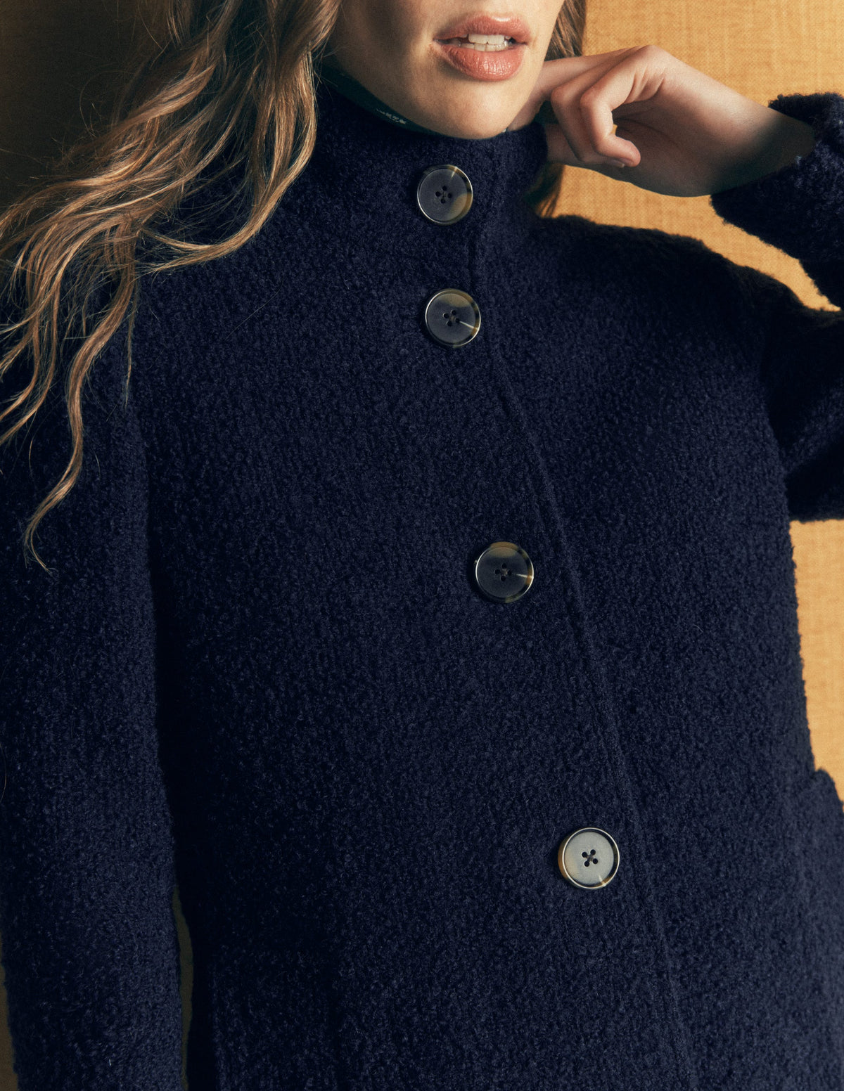Funnel Neck Wool Coat-Navy - Image 2