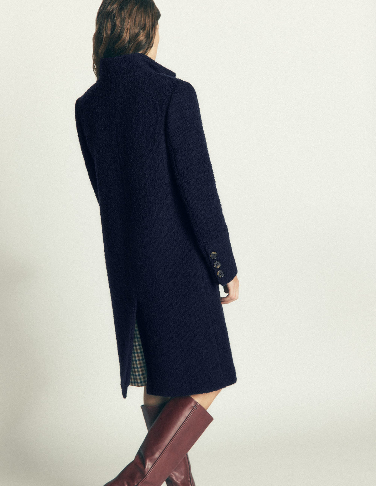 Funnel Neck Wool Coat-Navy-3