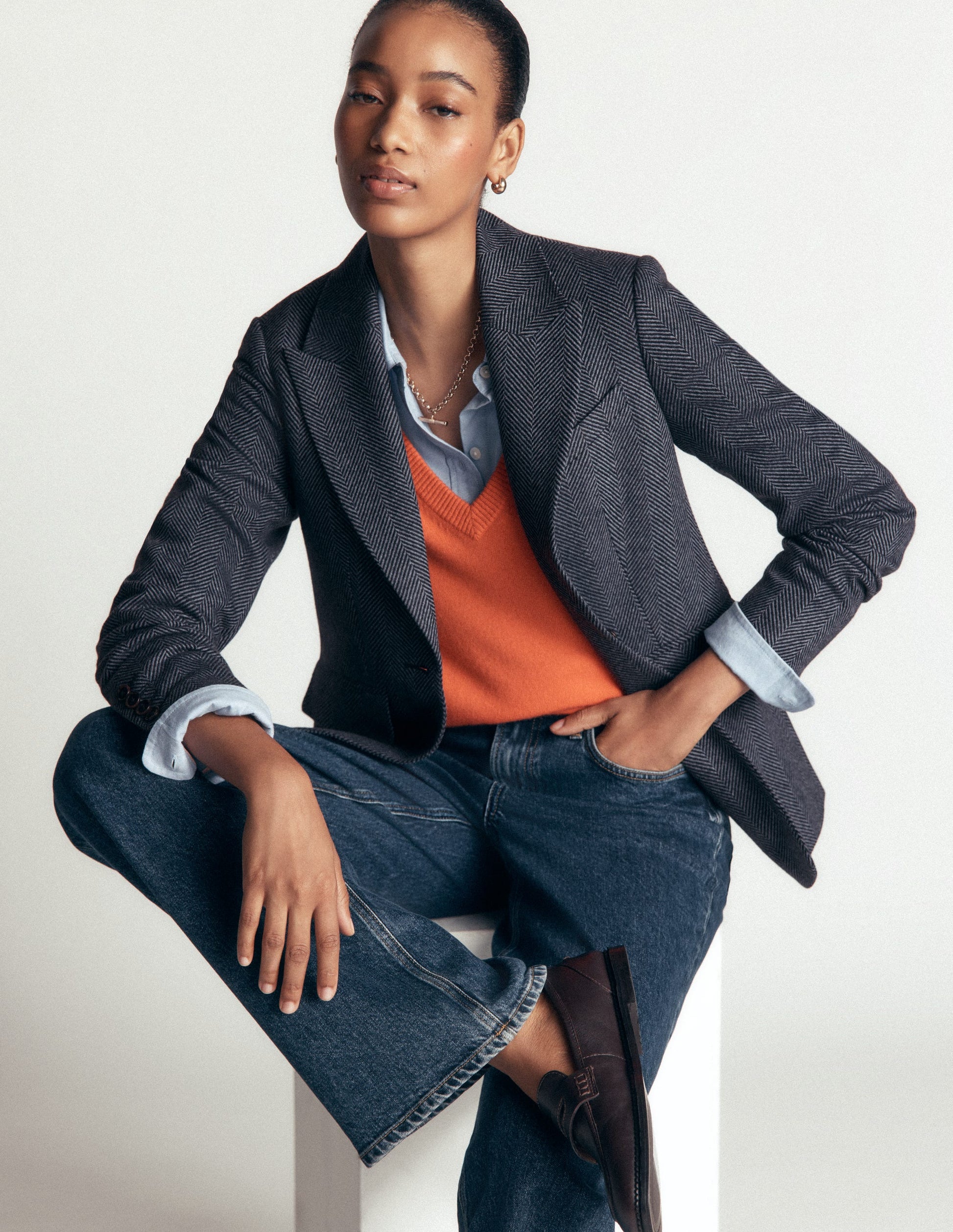 Stamford Wool Blazer-Blue and Navy Herringbone-1