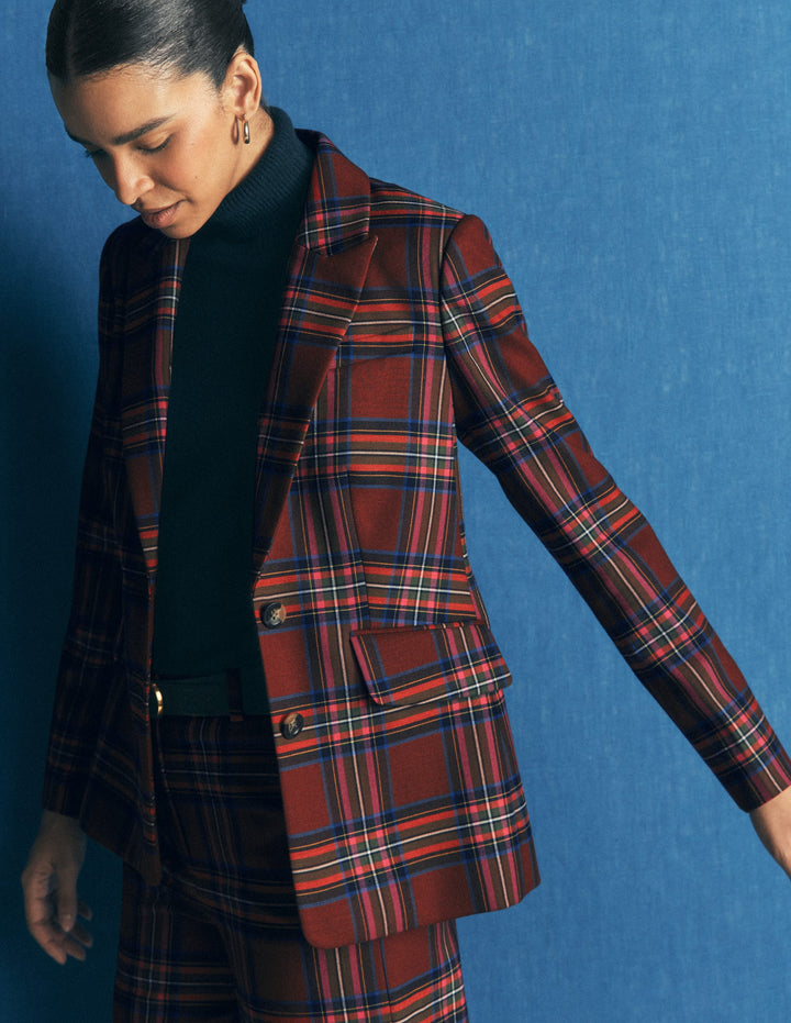 Stamford Wool Blazer-Brown, Blue and Orange Check