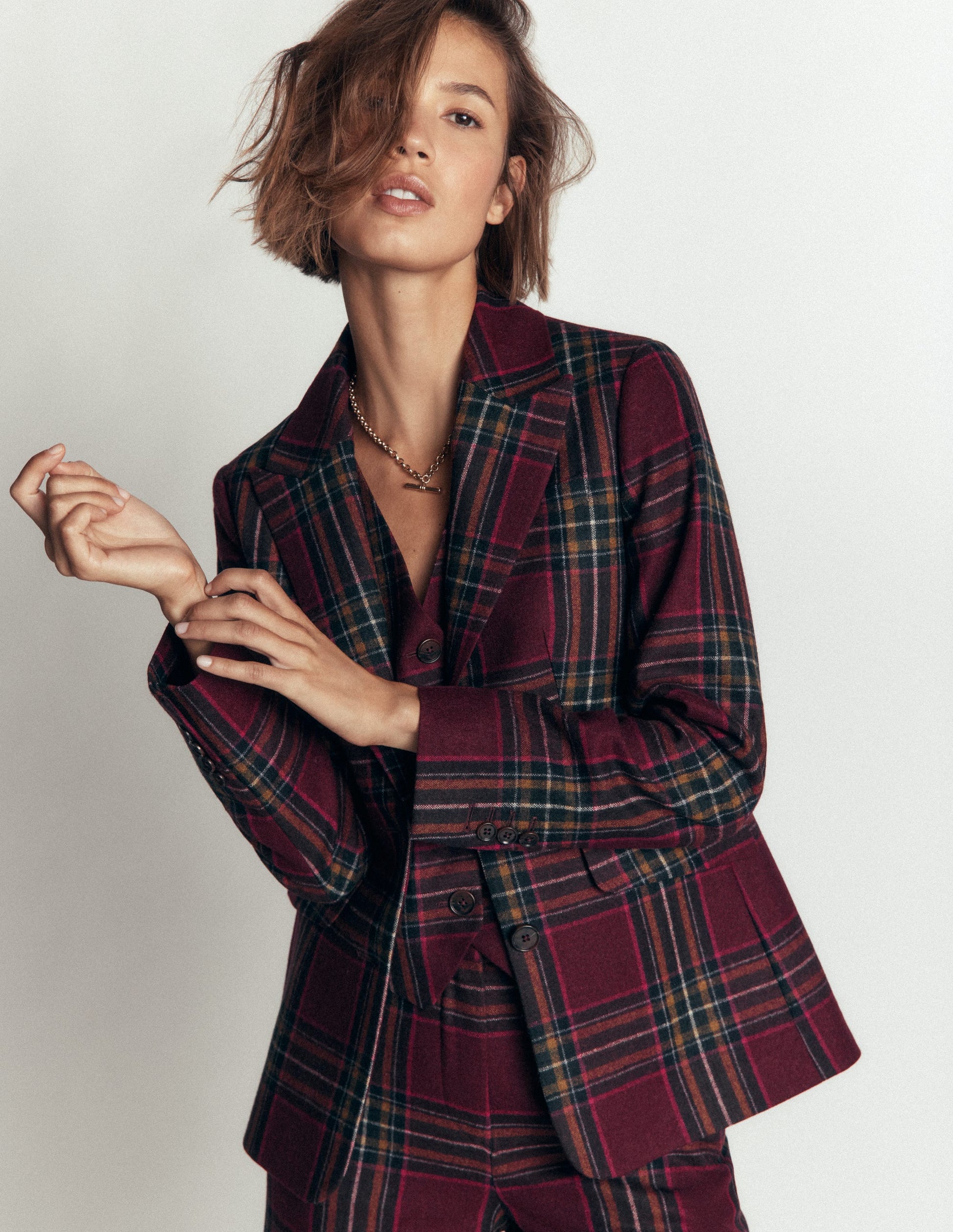 Stamford Wool Blazer-Maroon And Olive Check-1