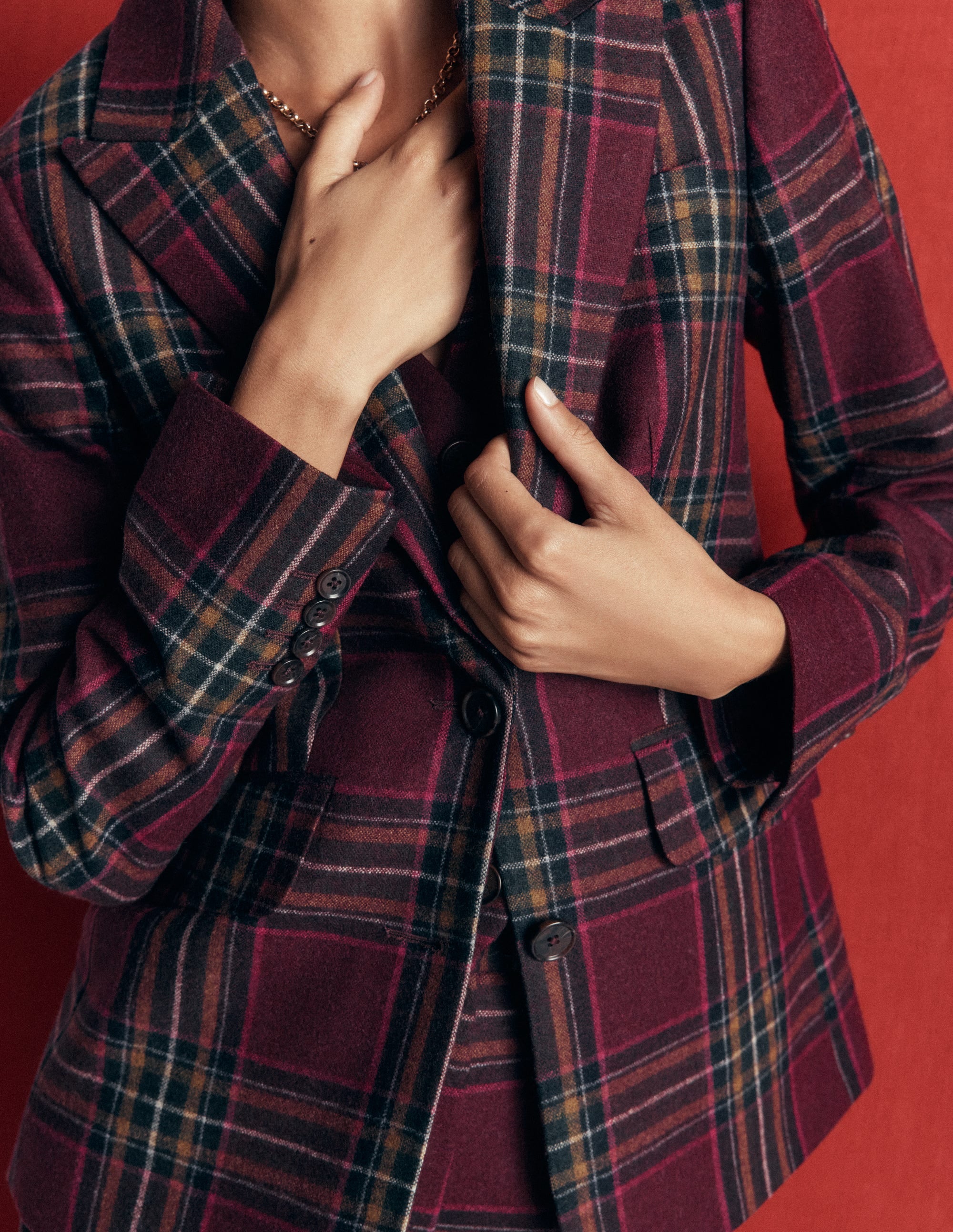 Stamford Wool Blazer-Maroon And Olive Check - Image 2