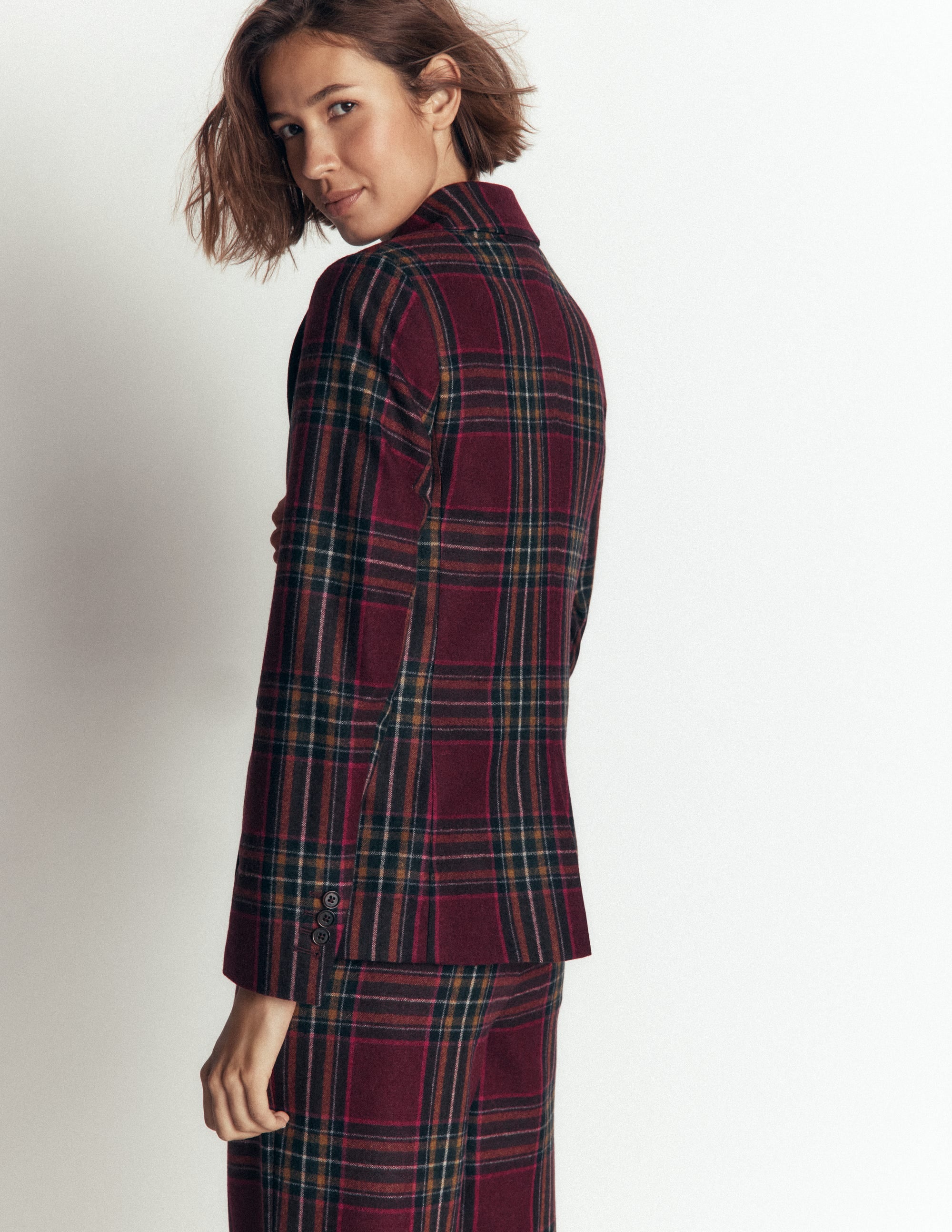 Stamford Wool Blazer-Maroon And Olive Check - Image 3