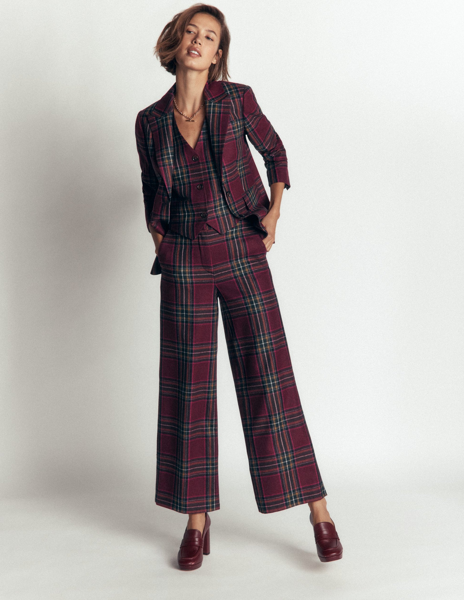 Stamford Wool Blazer-Maroon And Olive Check-6