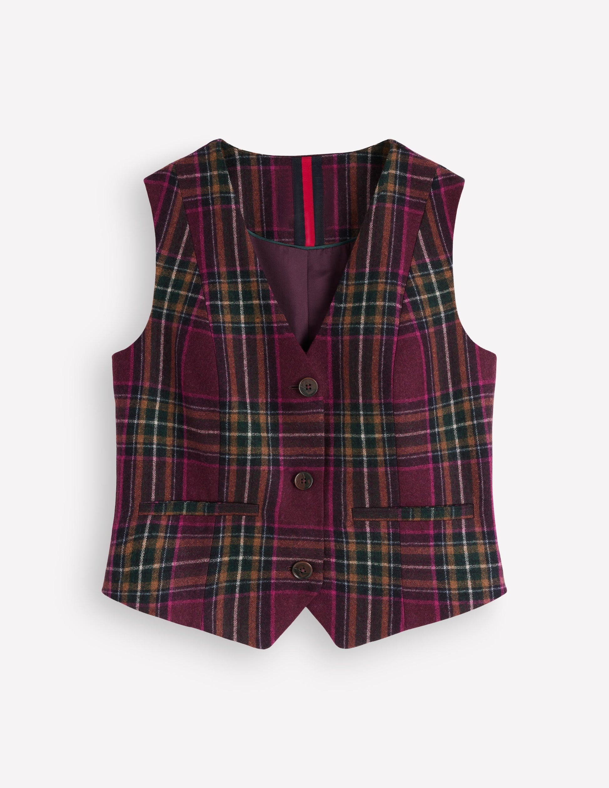 V Neck Wool Blend Waistcoat-Maroon and Olive Check-5