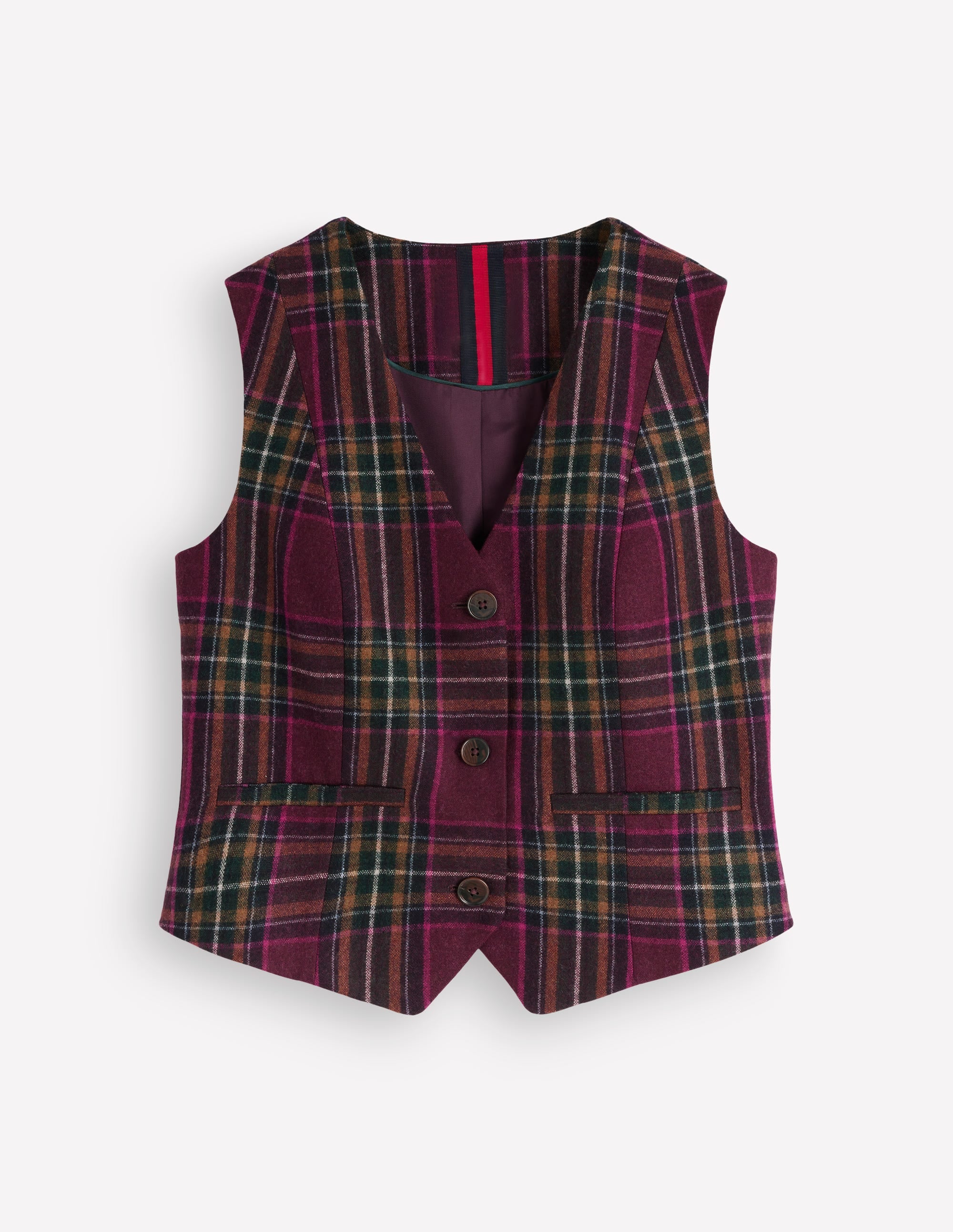 V Neck Wool Blend Waistcoat-Maroon and Olive Check - Image 5