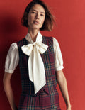V Neck Wool Blend Waistcoat-Maroon and Olive Check