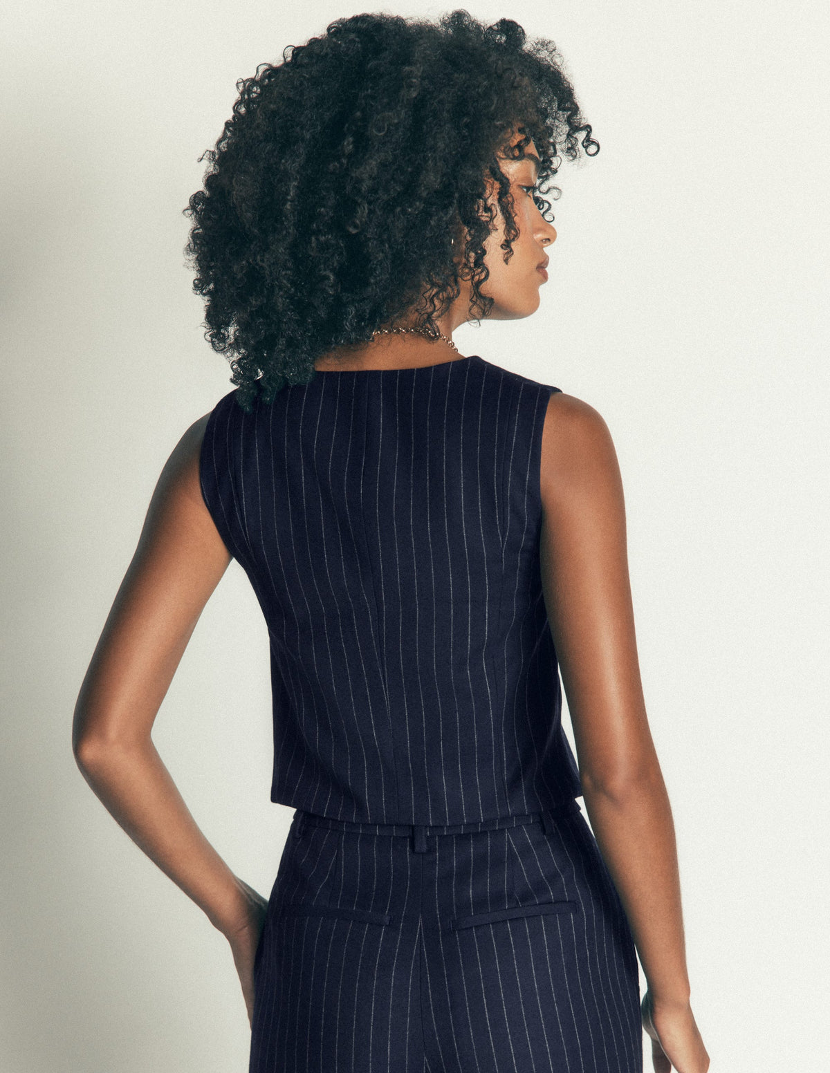 V Neck Wool Blend Waistcoat-Navy Pinstripe - Image 3