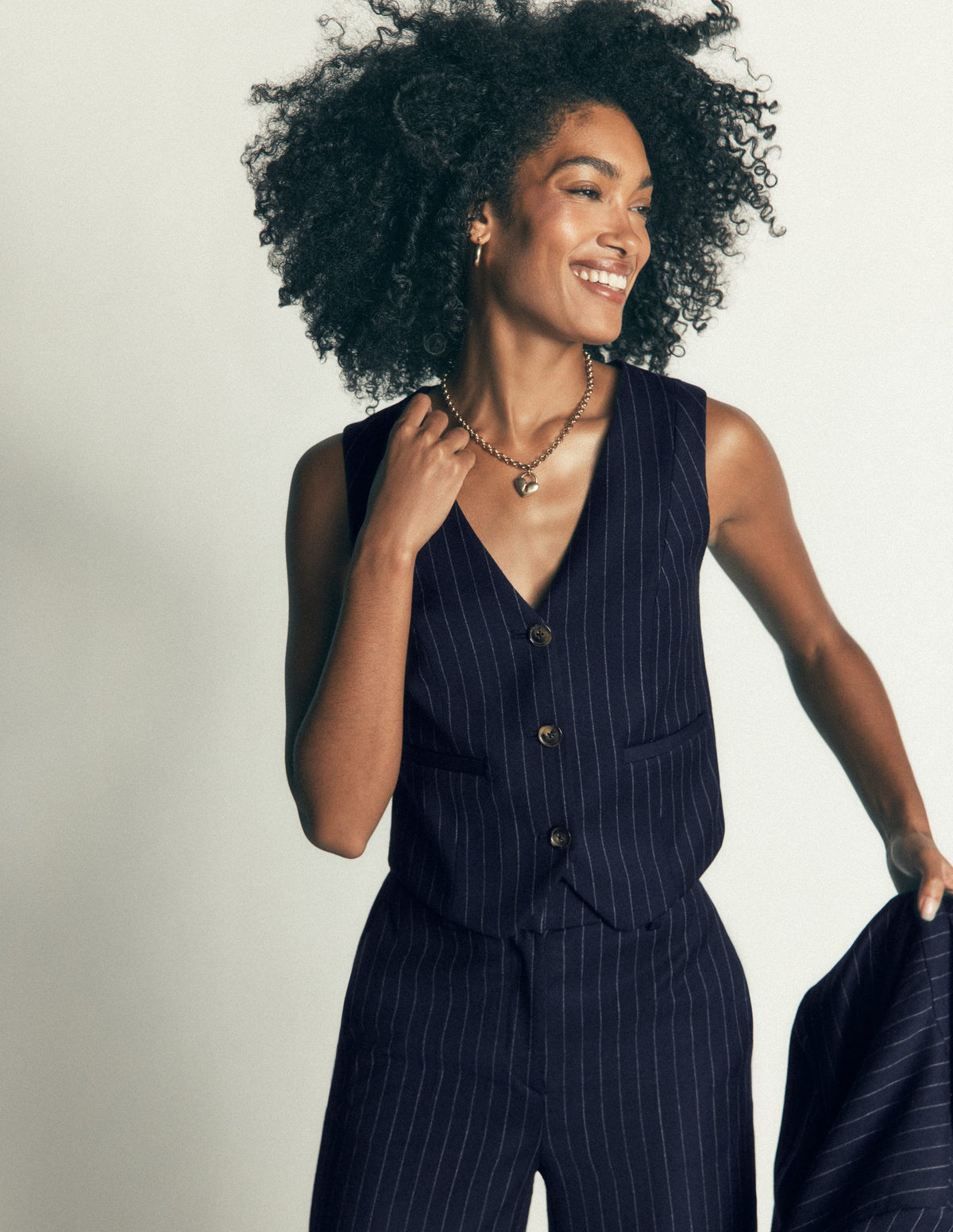 V Neck Wool Blend Waistcoat-Navy Pinstripe - Image 4