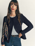 Collarless Tailored Blazer-Navy
