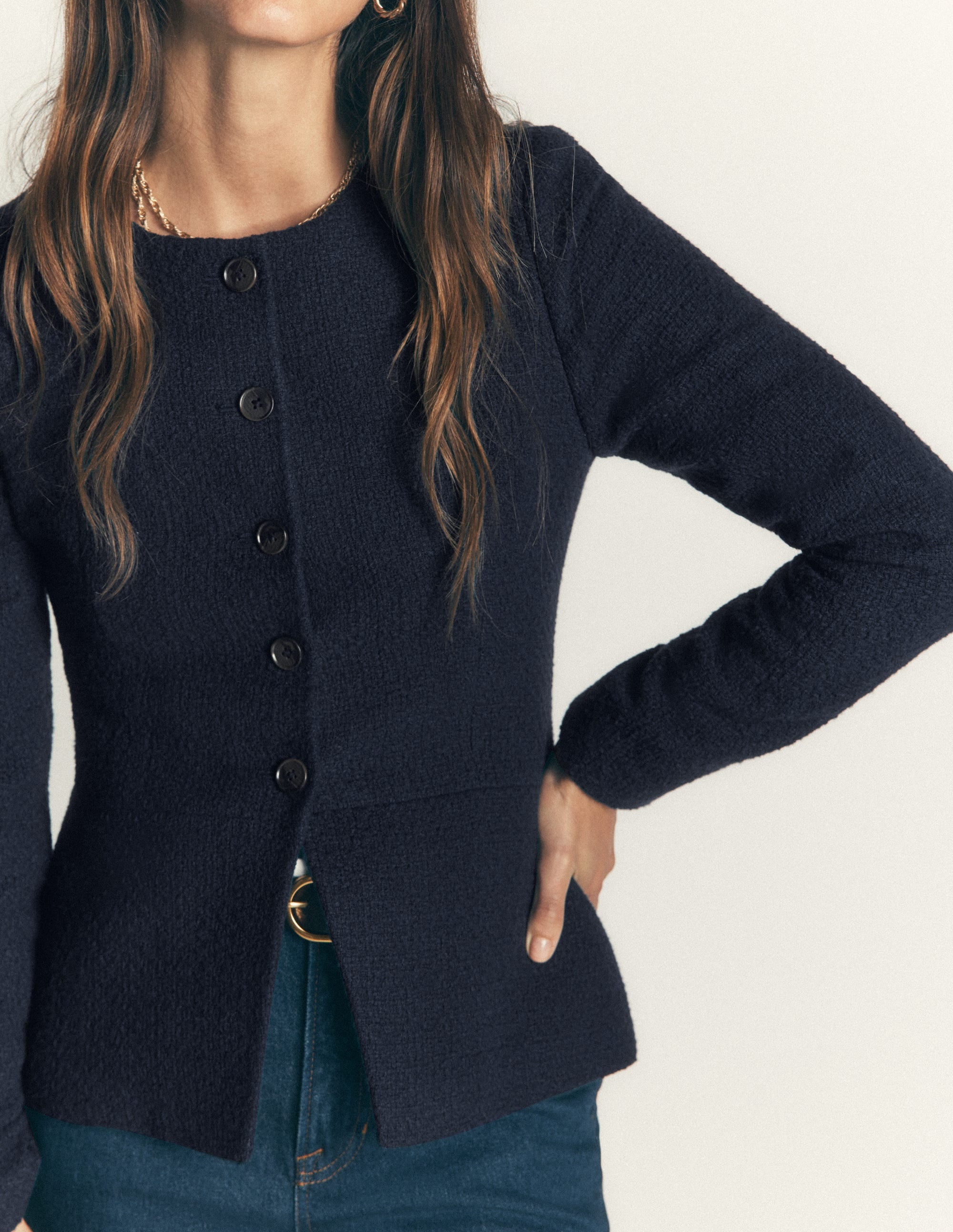 Collarless Tailored Blazer-Navy - Image 2