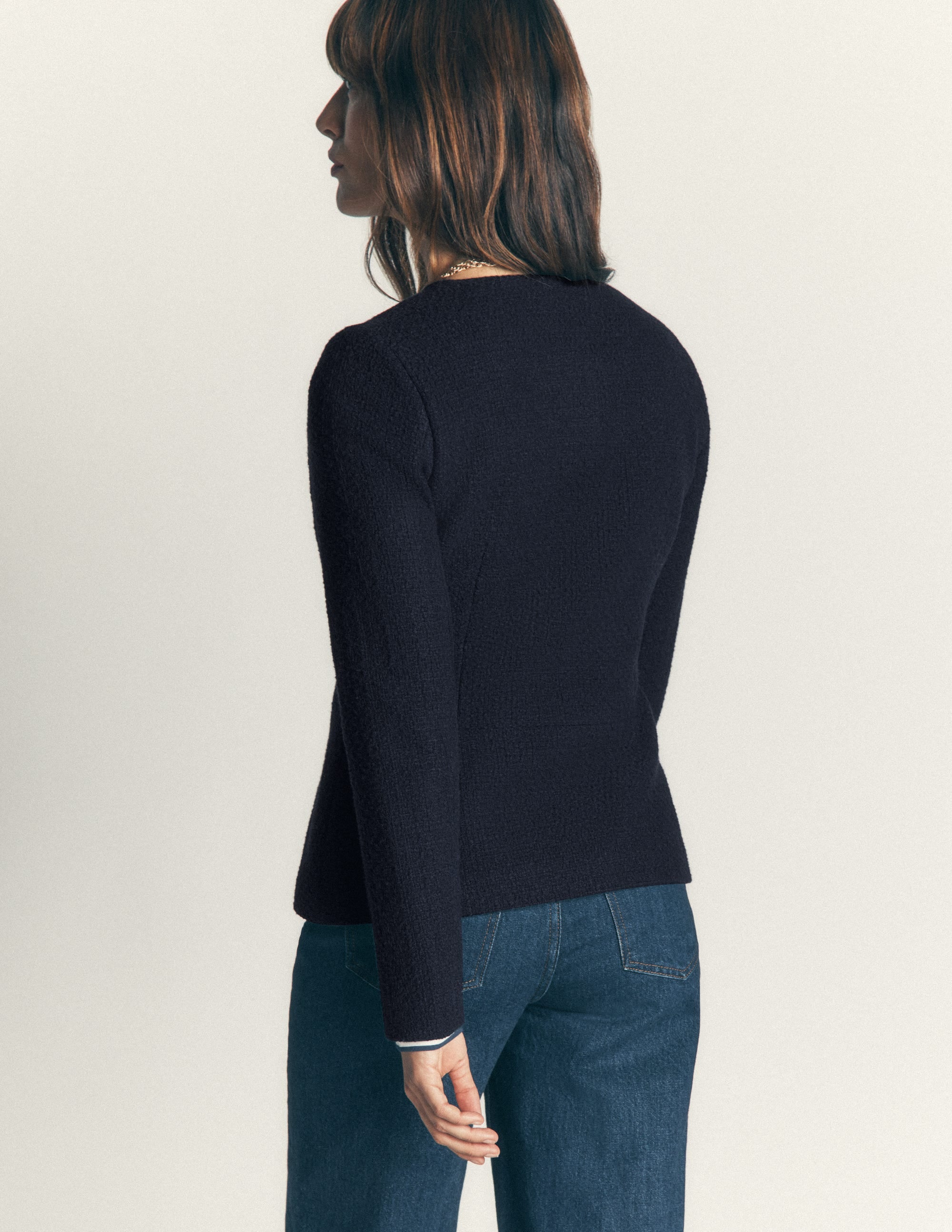 Collarless Tailored Blazer-Navy - Image 3