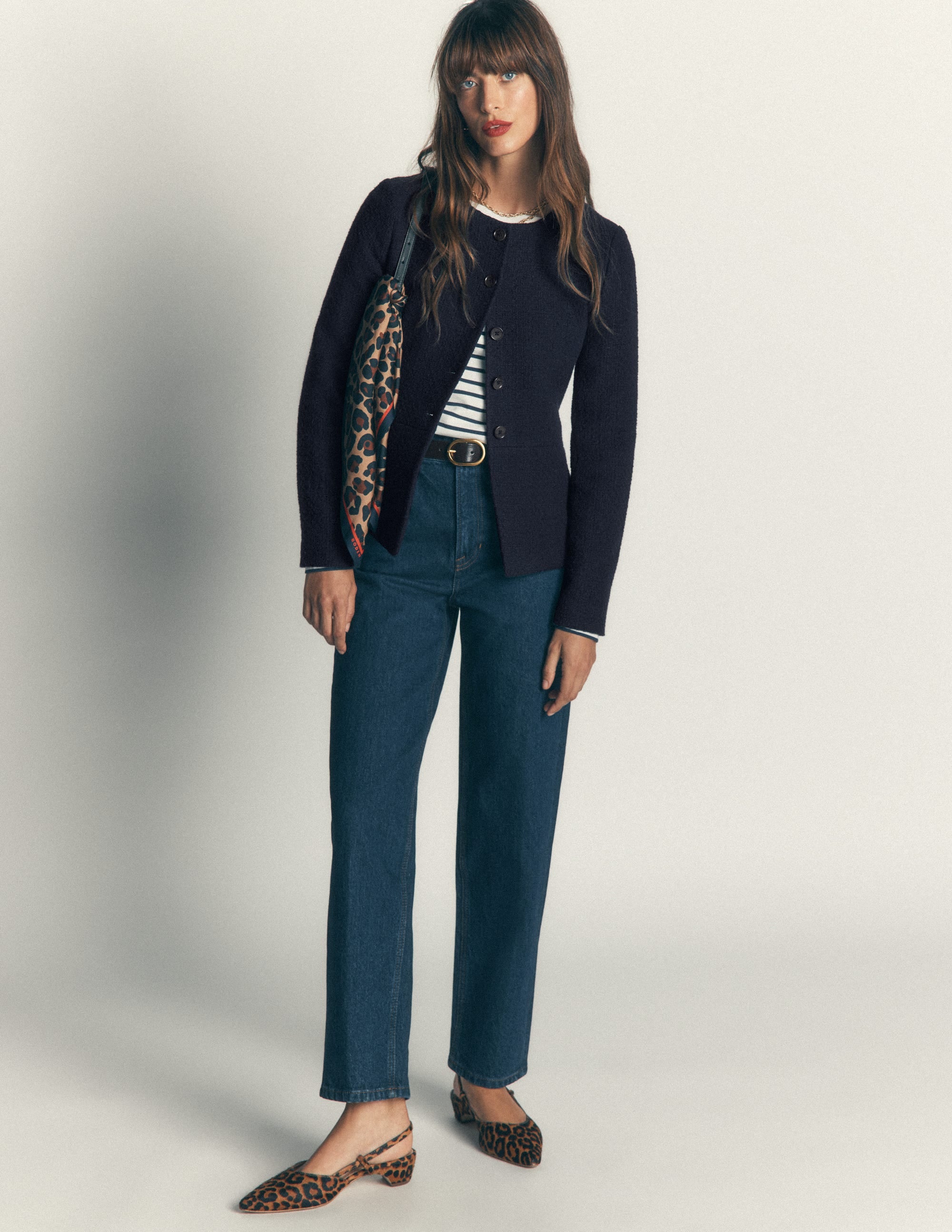 Collarless Tailored Blazer-Navy - Image 4
