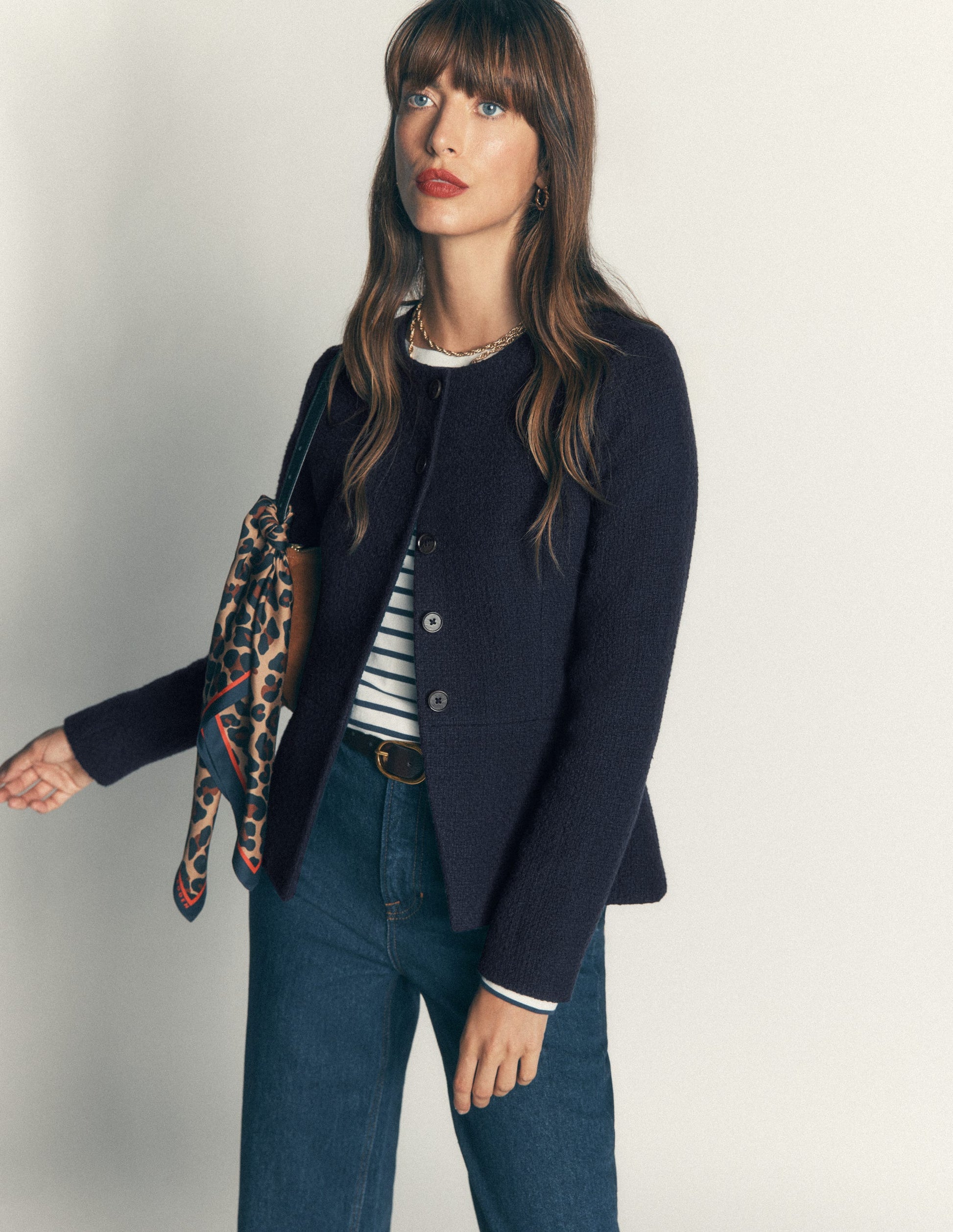 Collarless Tailored Blazer-Navy-5