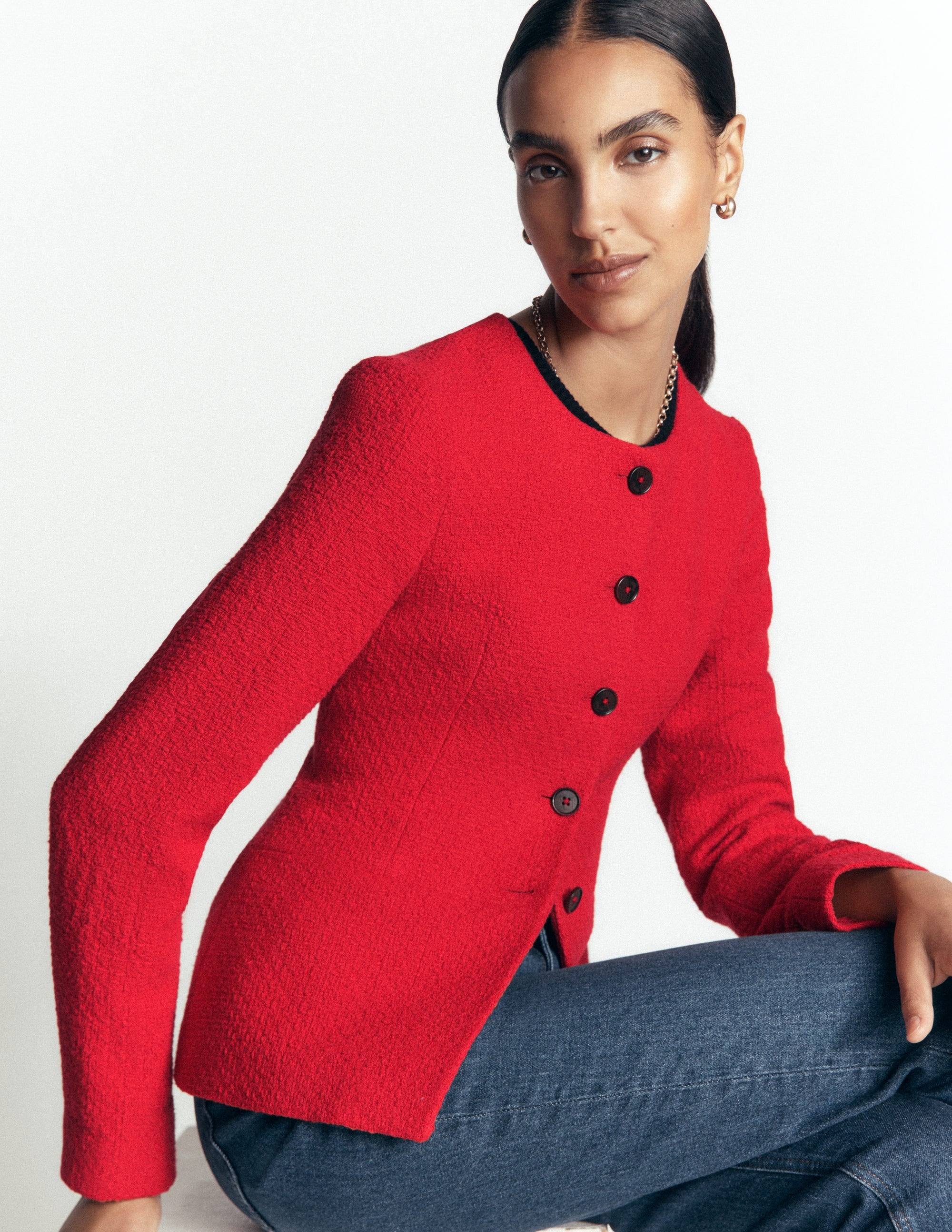 Collarless Tailored Blazer-Poppy Red - Image 2