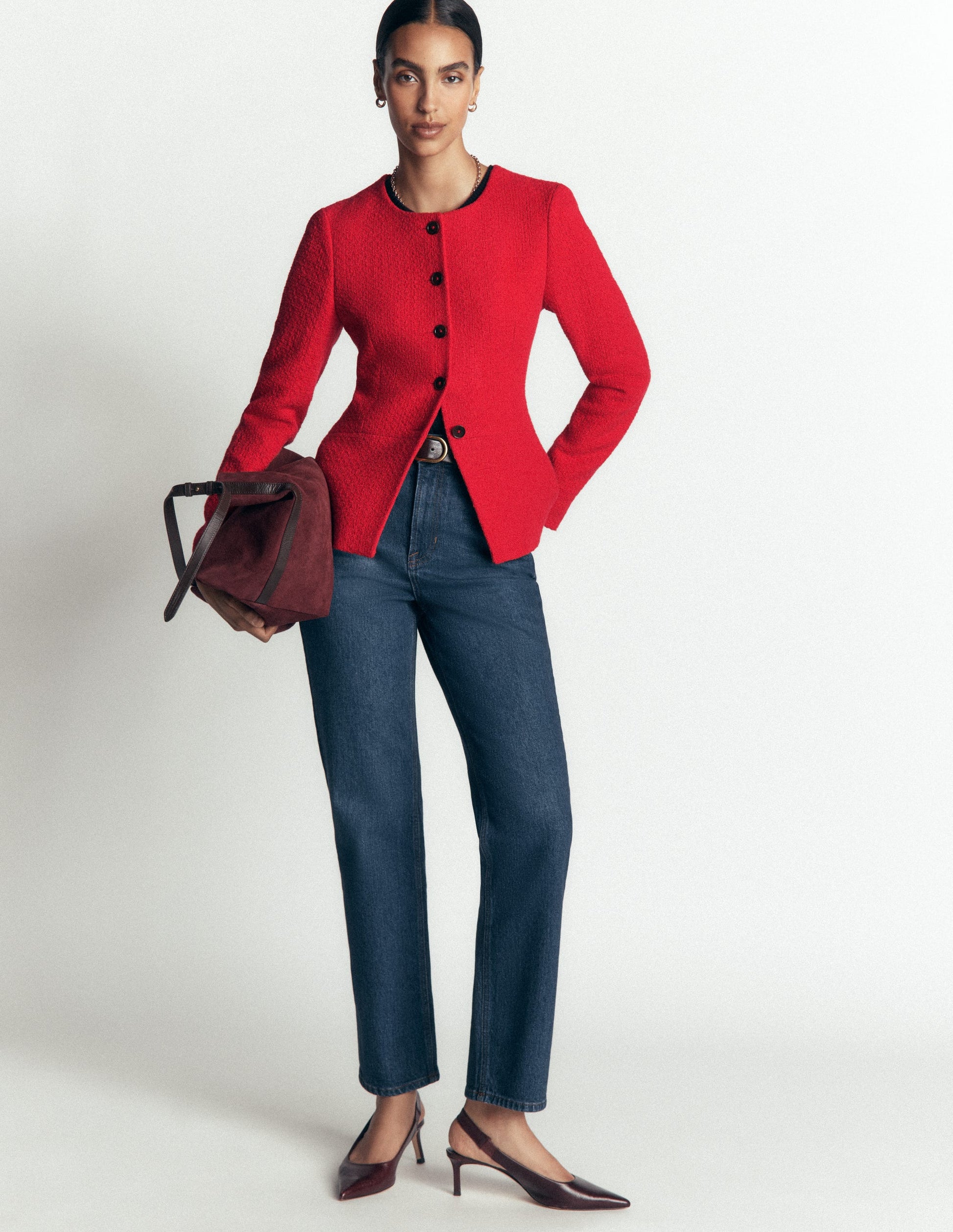Collarless Tailored Blazer-Poppy Red-5