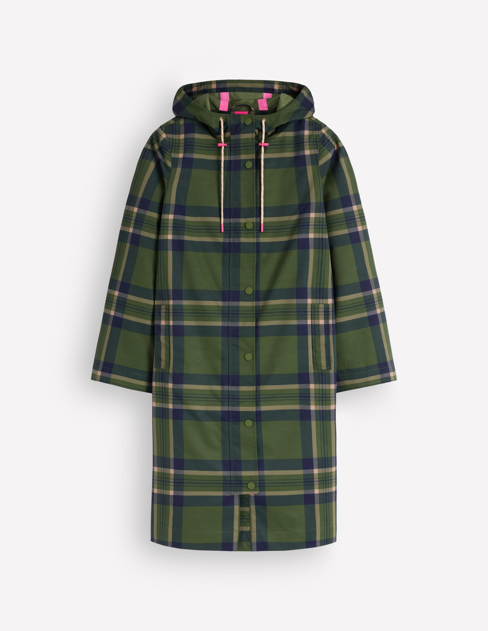Longline Raincoat-Olive, Navy and Red Check-7