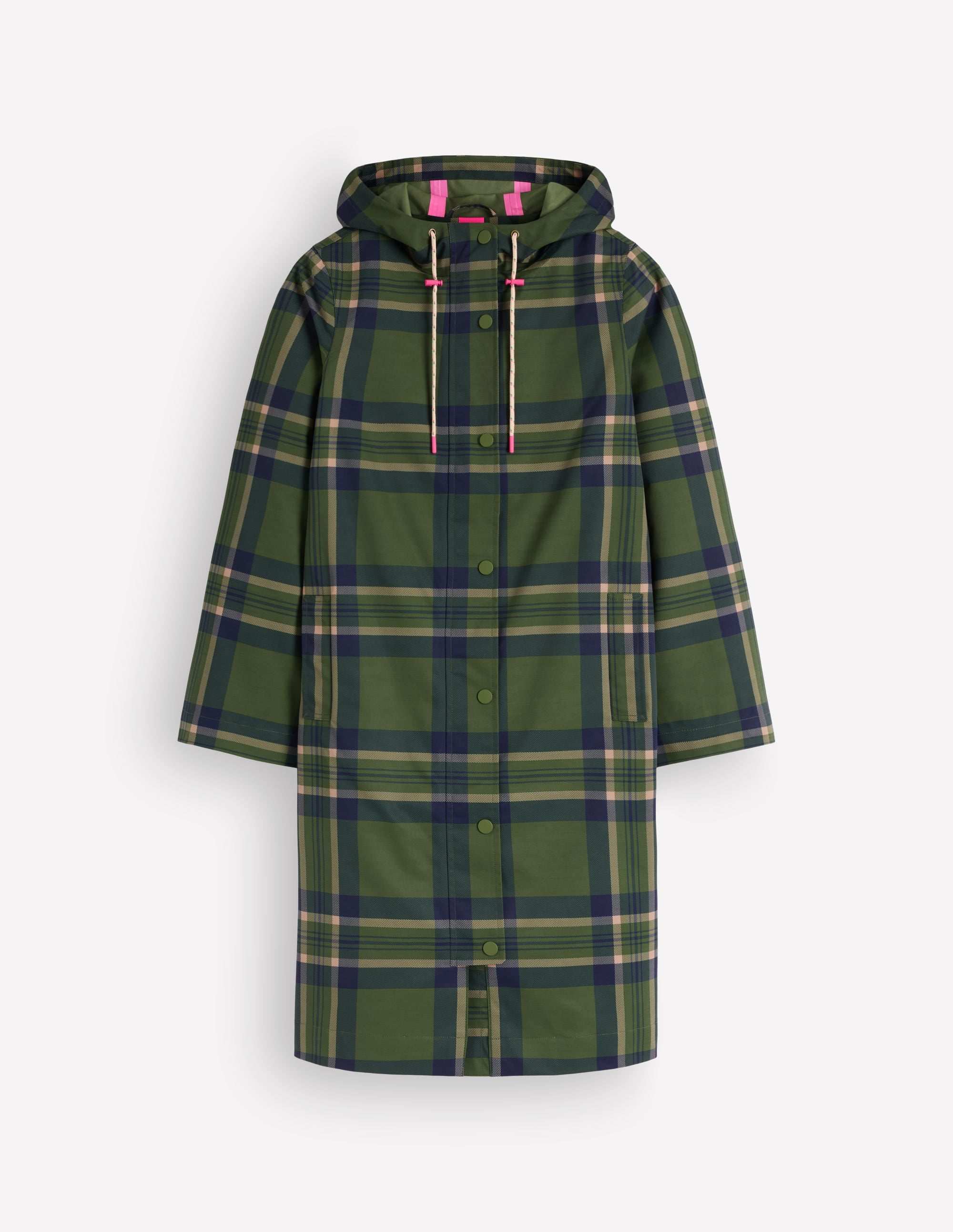 Longline Raincoat-Olive, Navy and Red Check - Image 7