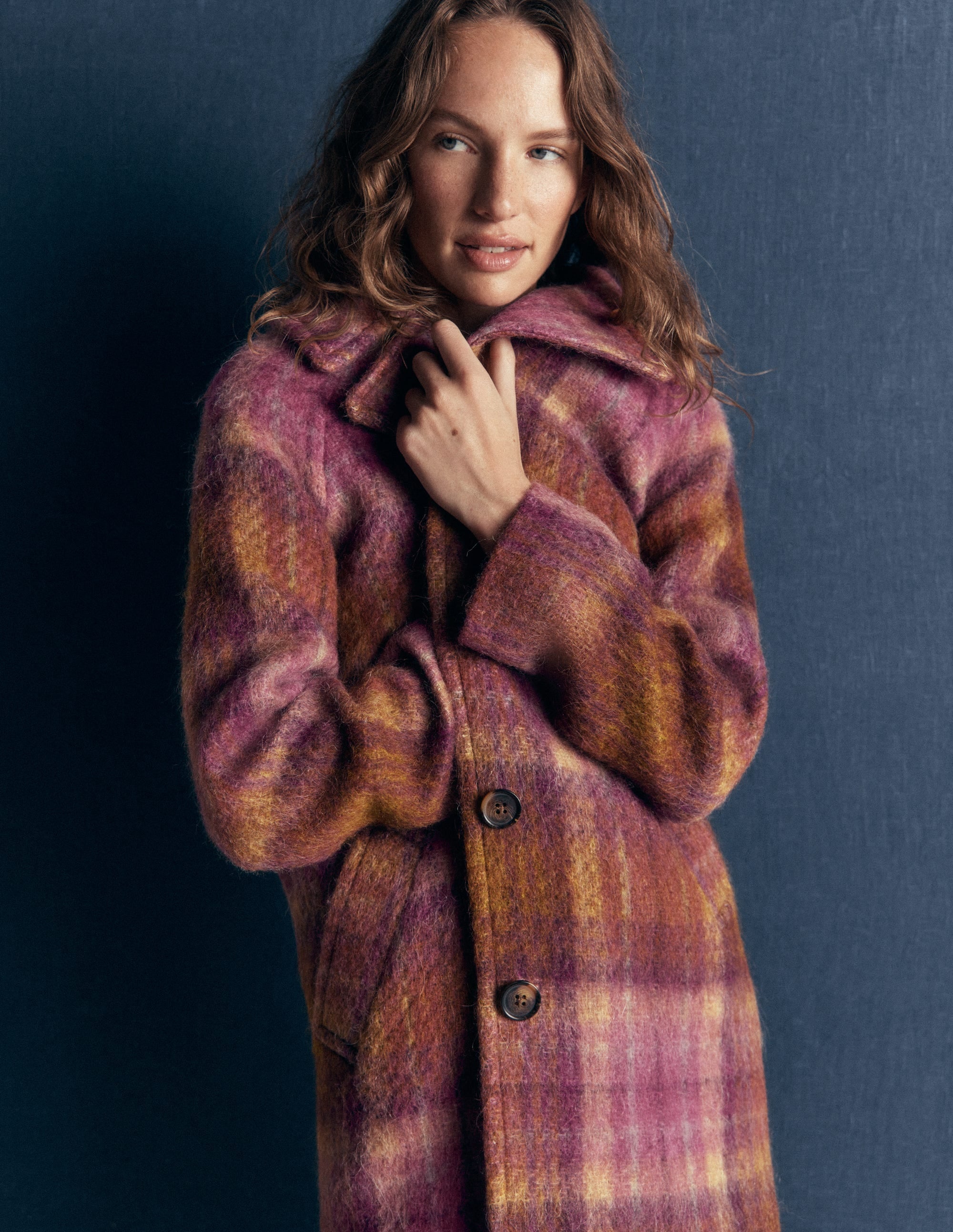 Cotswold Wool Coat-Camel, Pink Check - Image 2