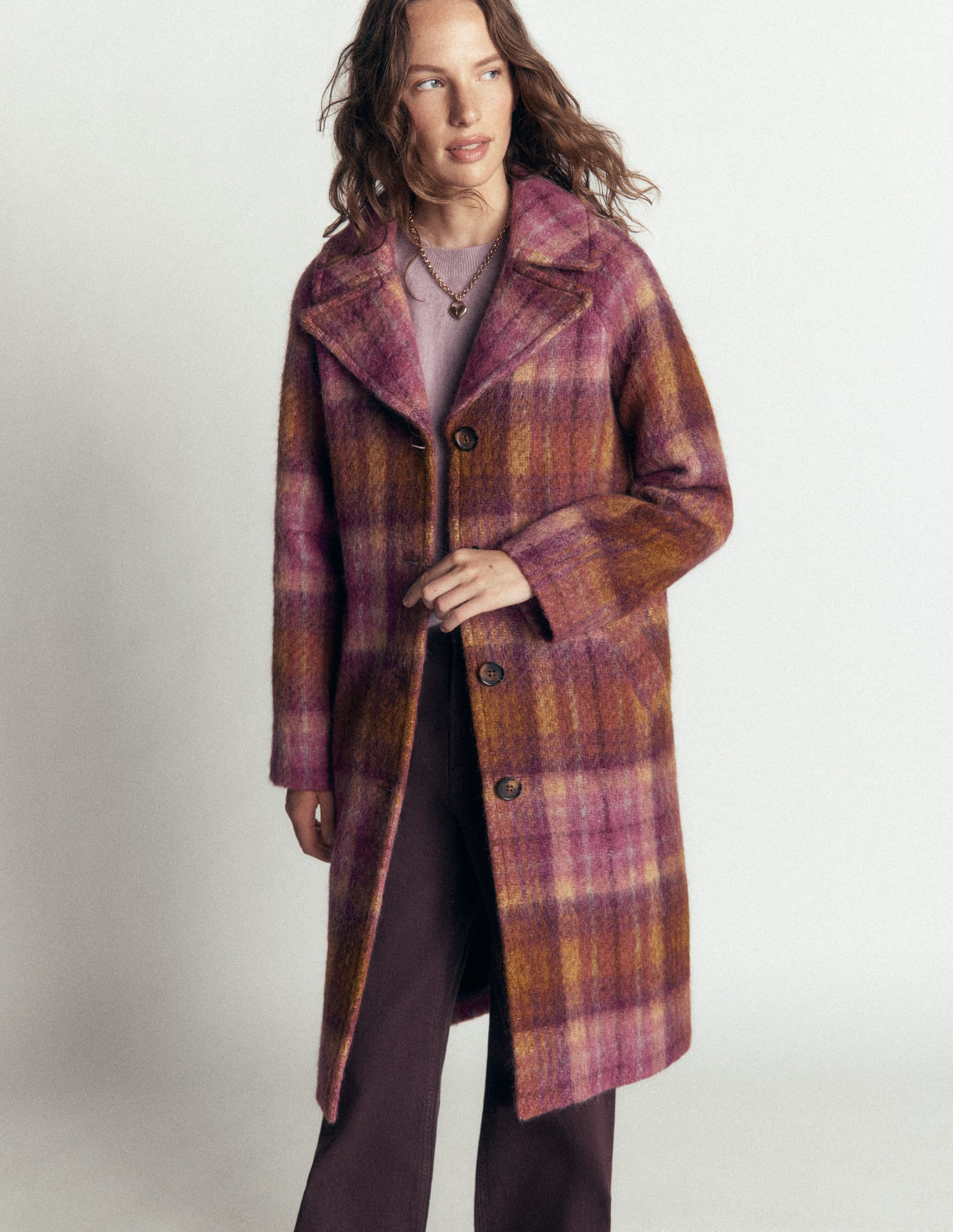 Cotswold Wool Coat-Camel, Pink Check - Image 6