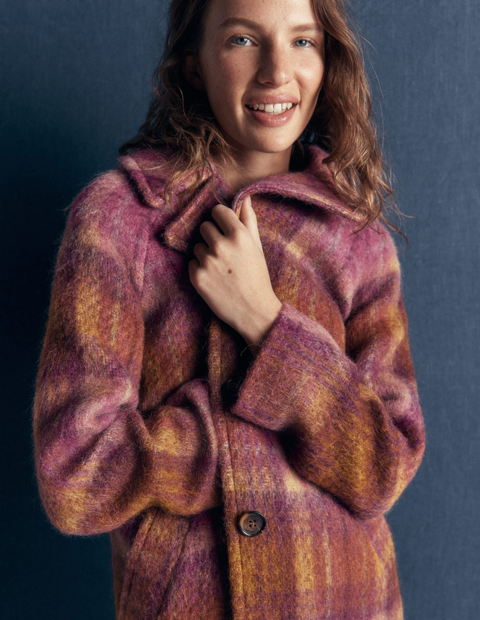 Cotswold Wool Coat-Camel, Pink Check - Image 7