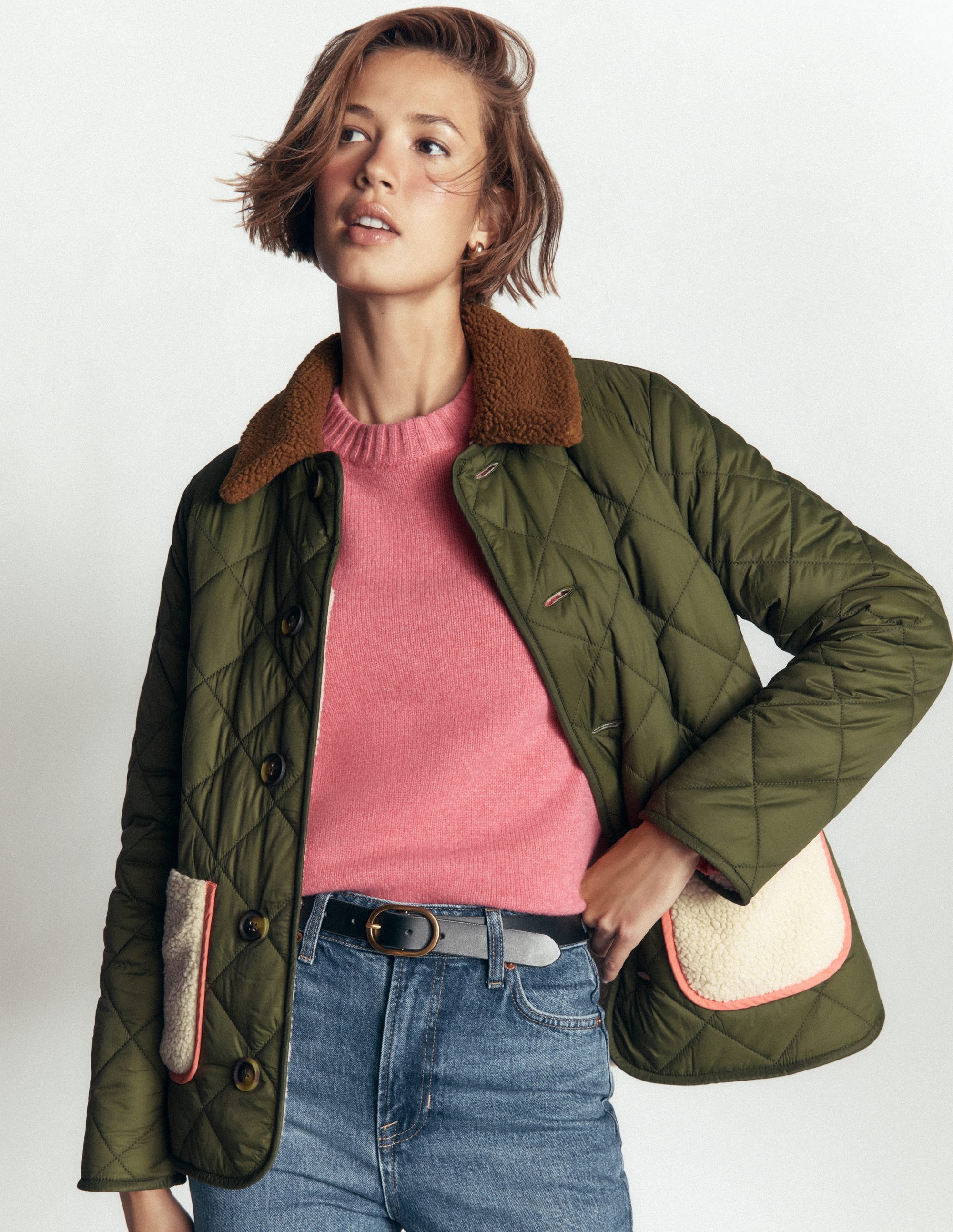 Reversible Borg Mix Coat-Woodland Green - Image 2
