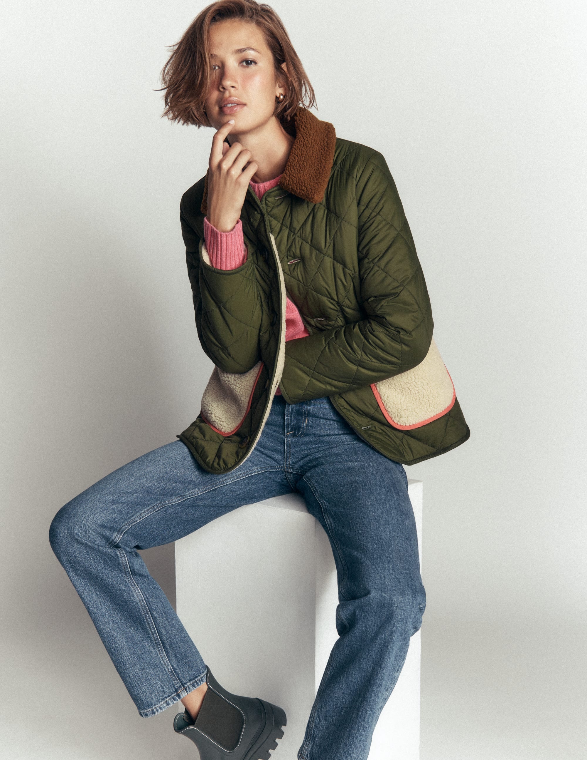 Reversible Borg Mix Coat-Woodland Green - Image 5