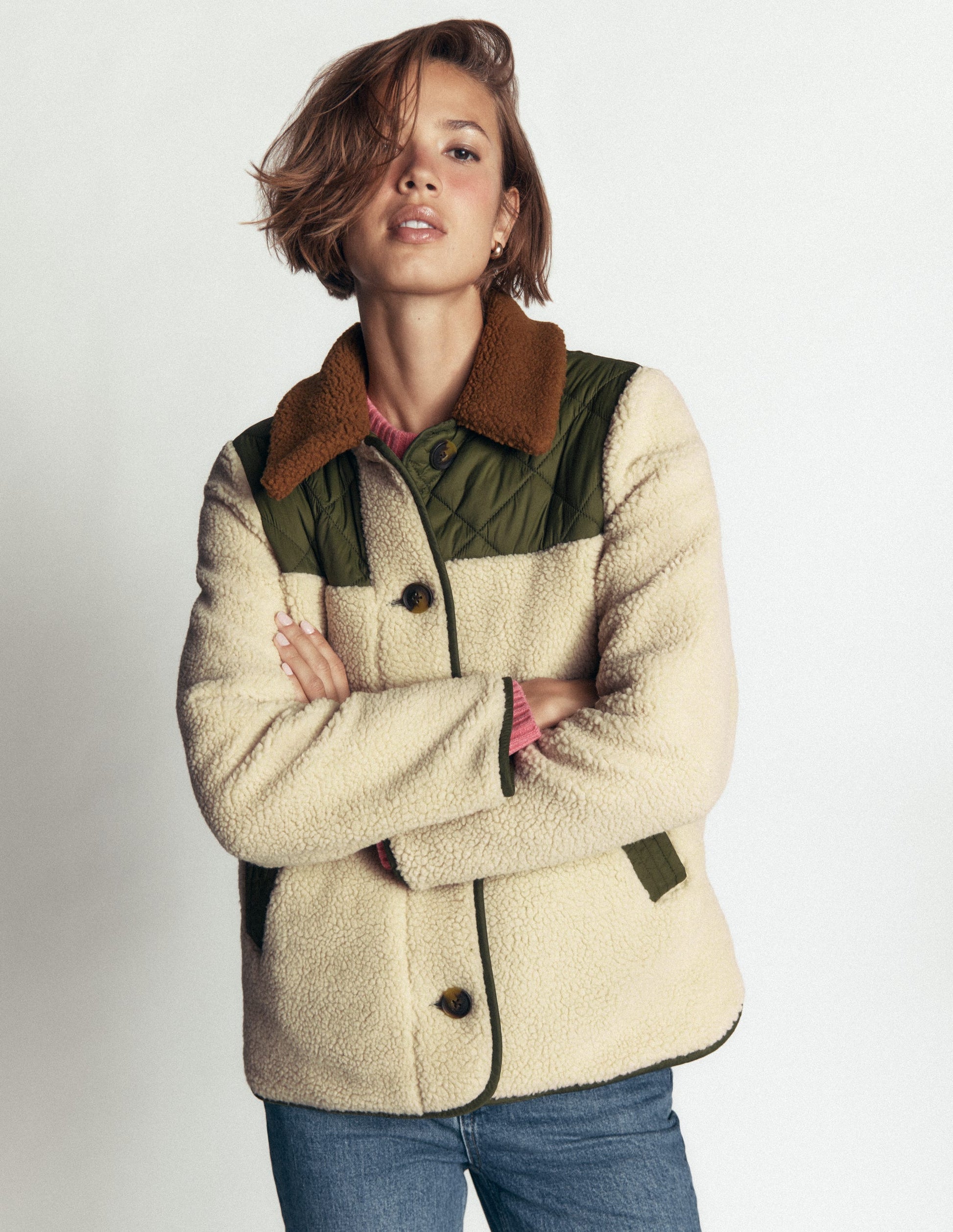 Reversible Borg Mix Coat-Woodland Green-6