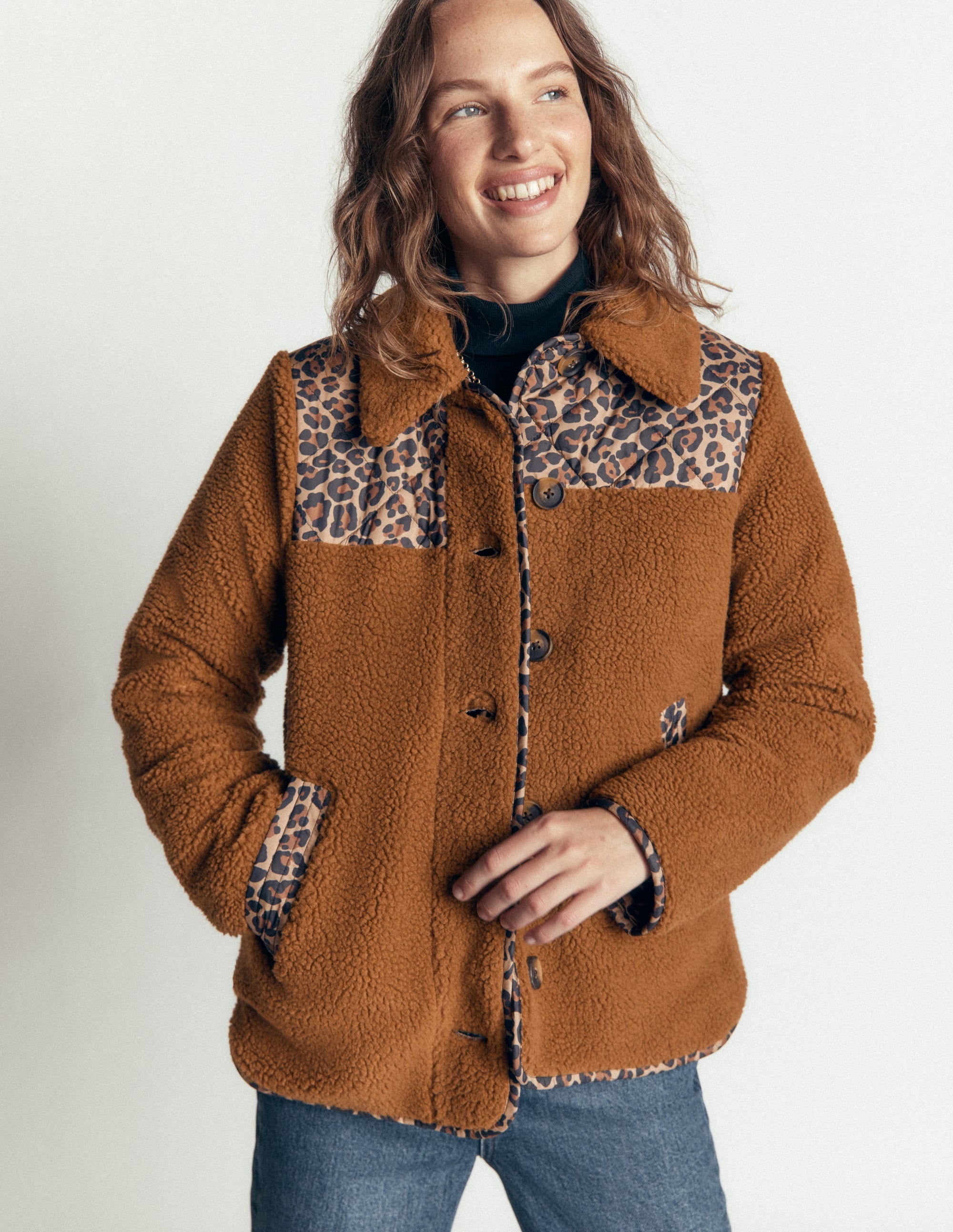 Reversible Borg Mix Coat-Leopard - Image 5