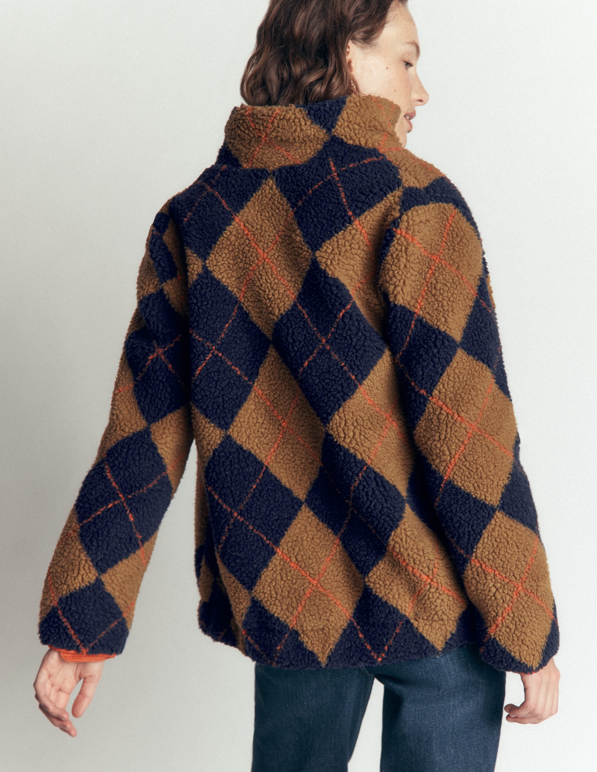 Alnwick Borg Jacket-Camel, Navy & Orange Argyle - Image 4