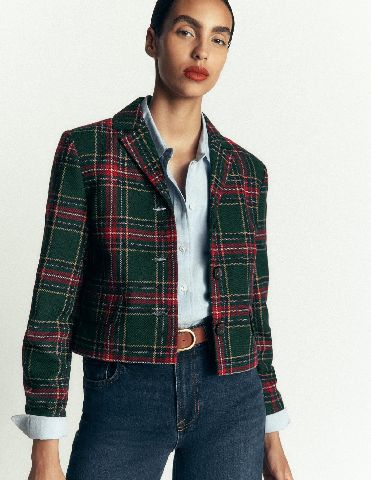 Dartmouth Wool Blend Blazer-Green, Navy and Red Check-1