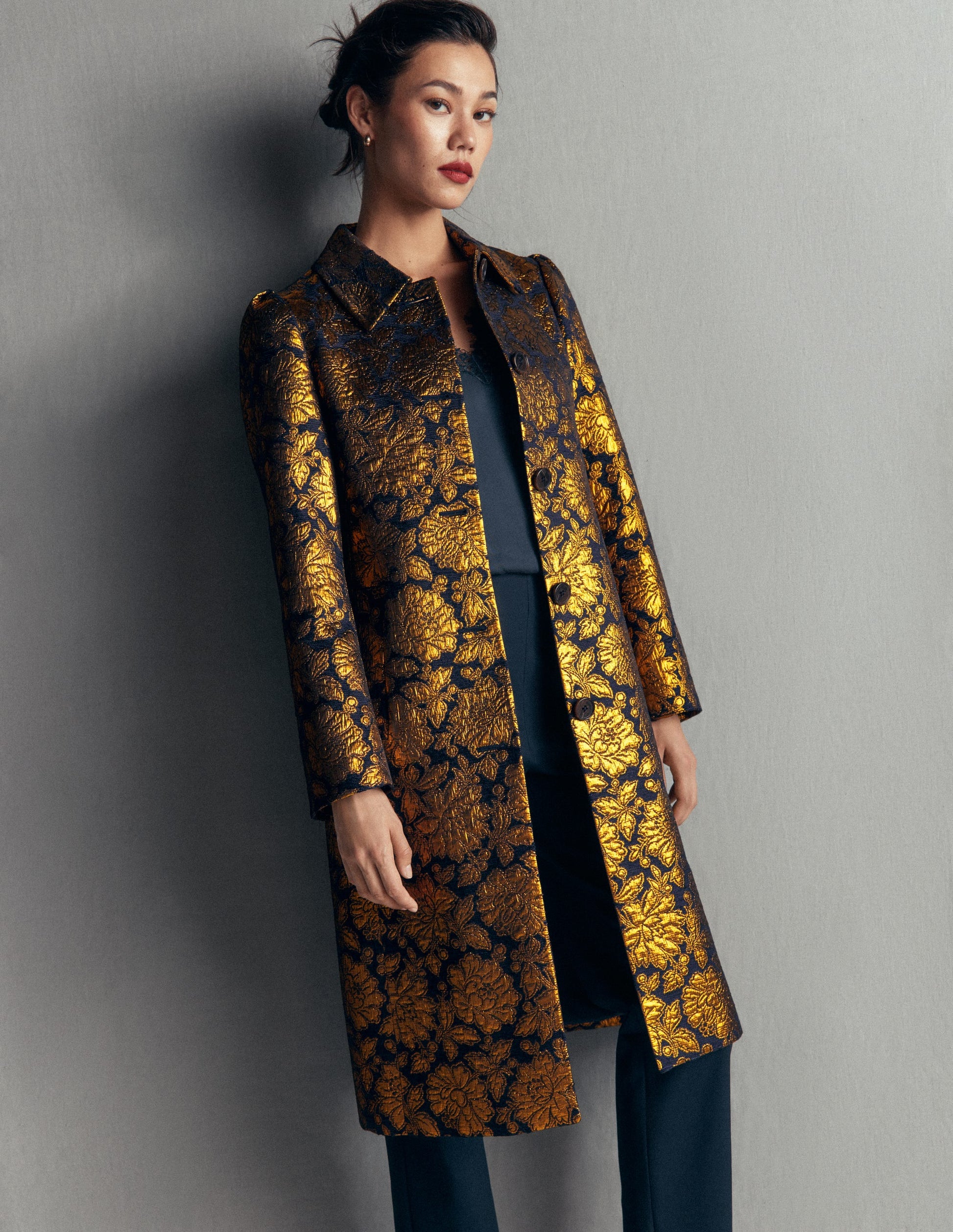 Aylesford Jacquard Coat-Gold Floral Jacquard-3