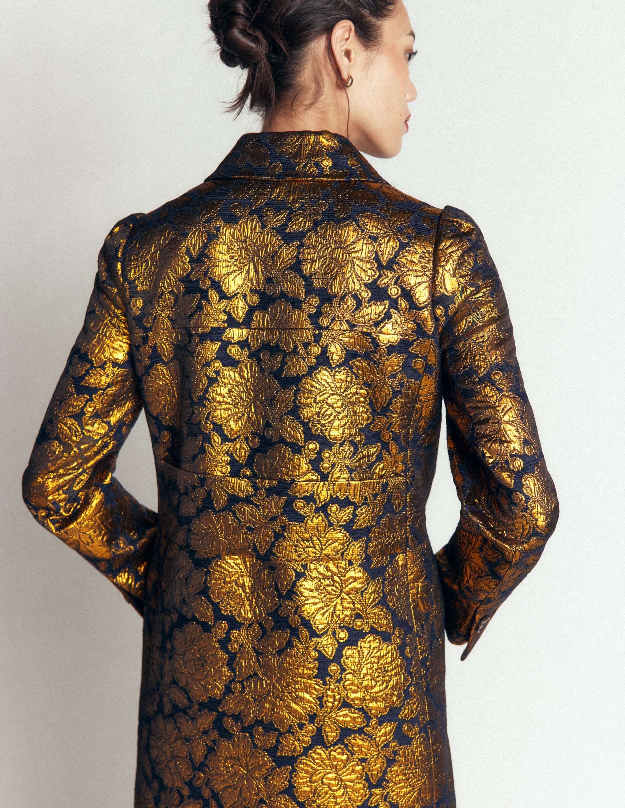 Aylesford Jacquard Coat-Gold Floral Jacquard - Image 6