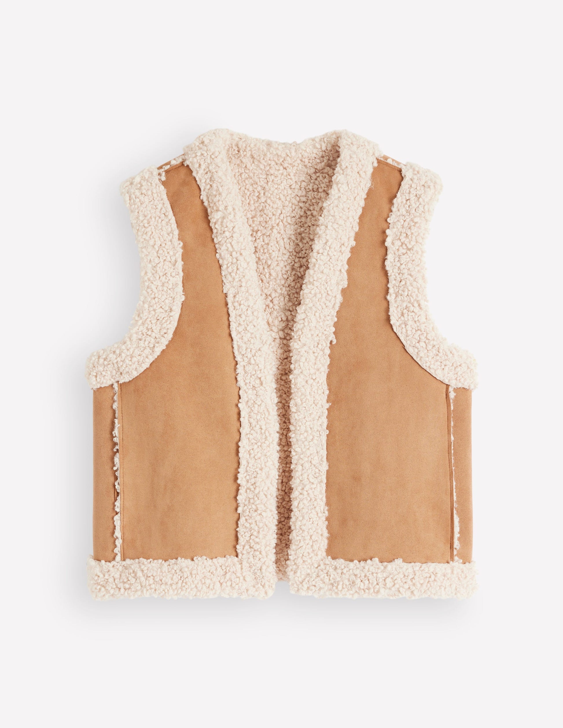 Borg Trim Cotton Gilet-Sand-6