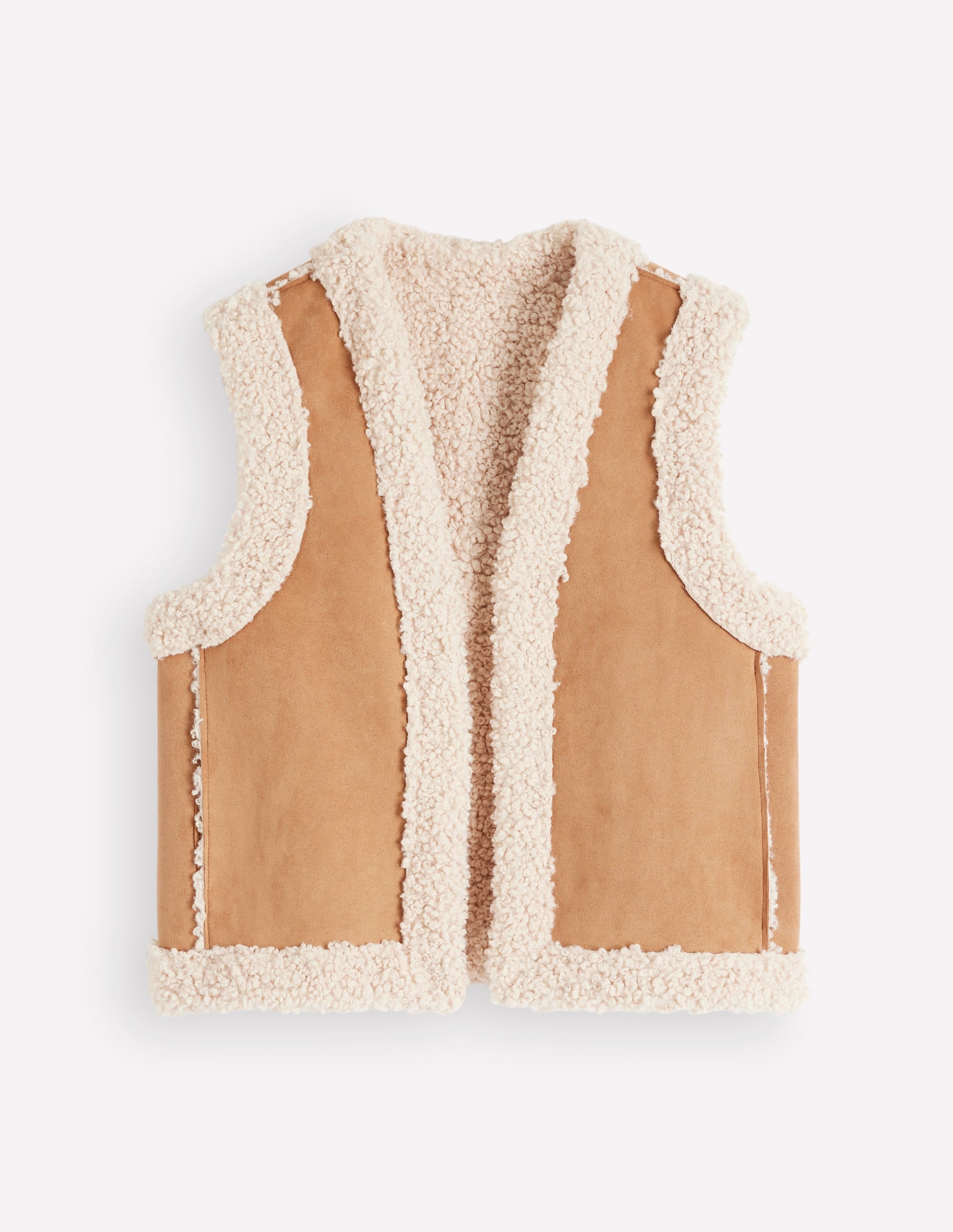 Borg Trim Cotton Gilet-Sand - Image 6