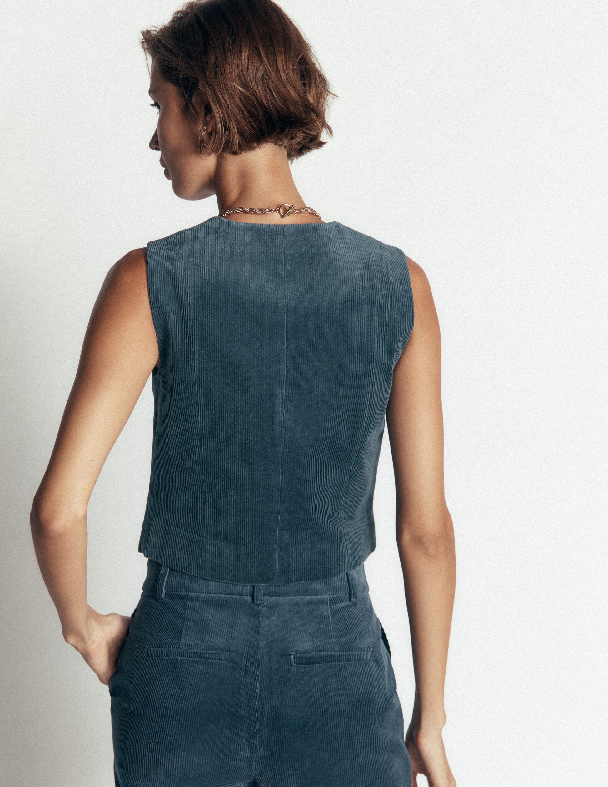 V-Neck Waistcoat-Storm Blue-3