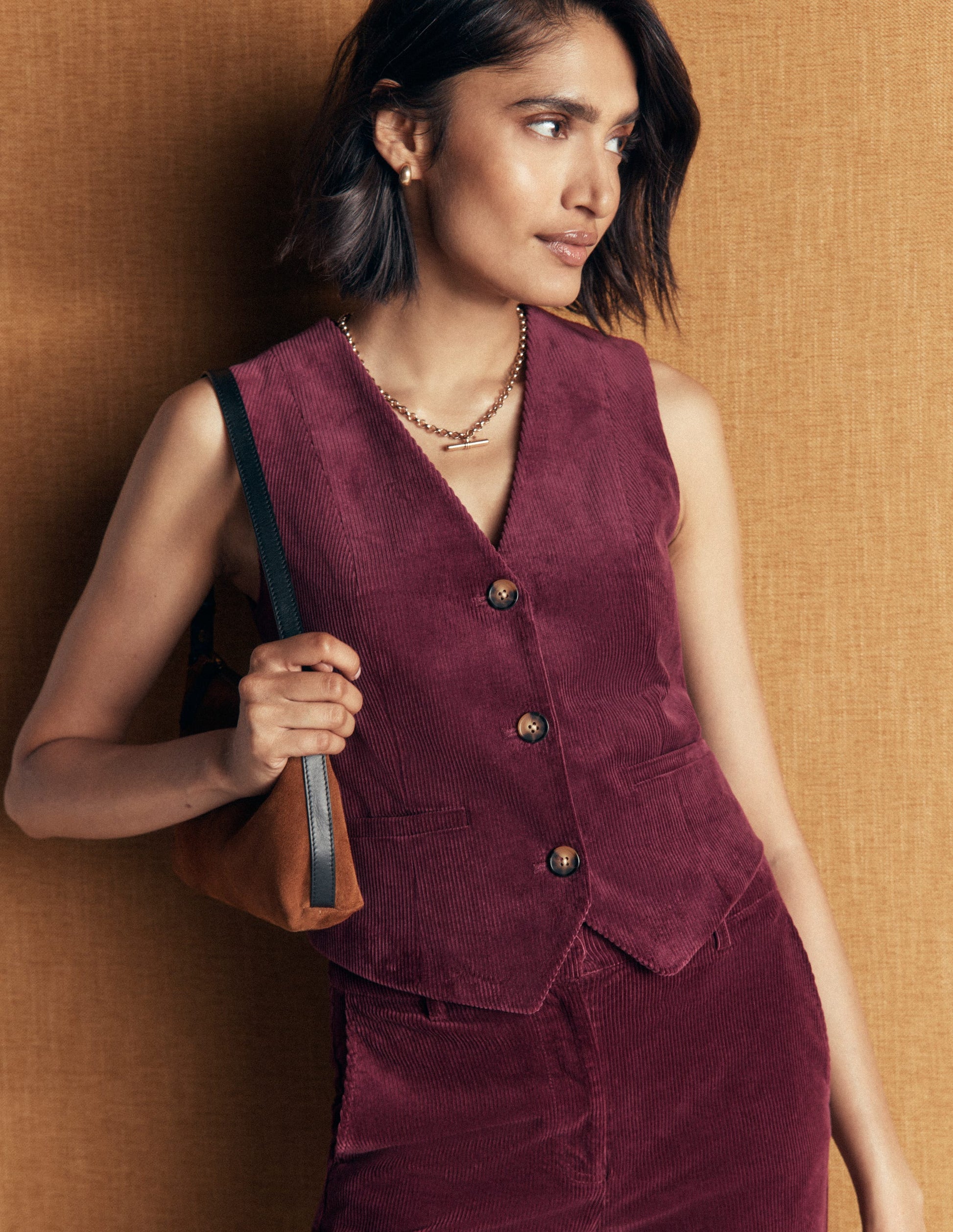 V-Neck Waistcoat-Dark Crimson-1