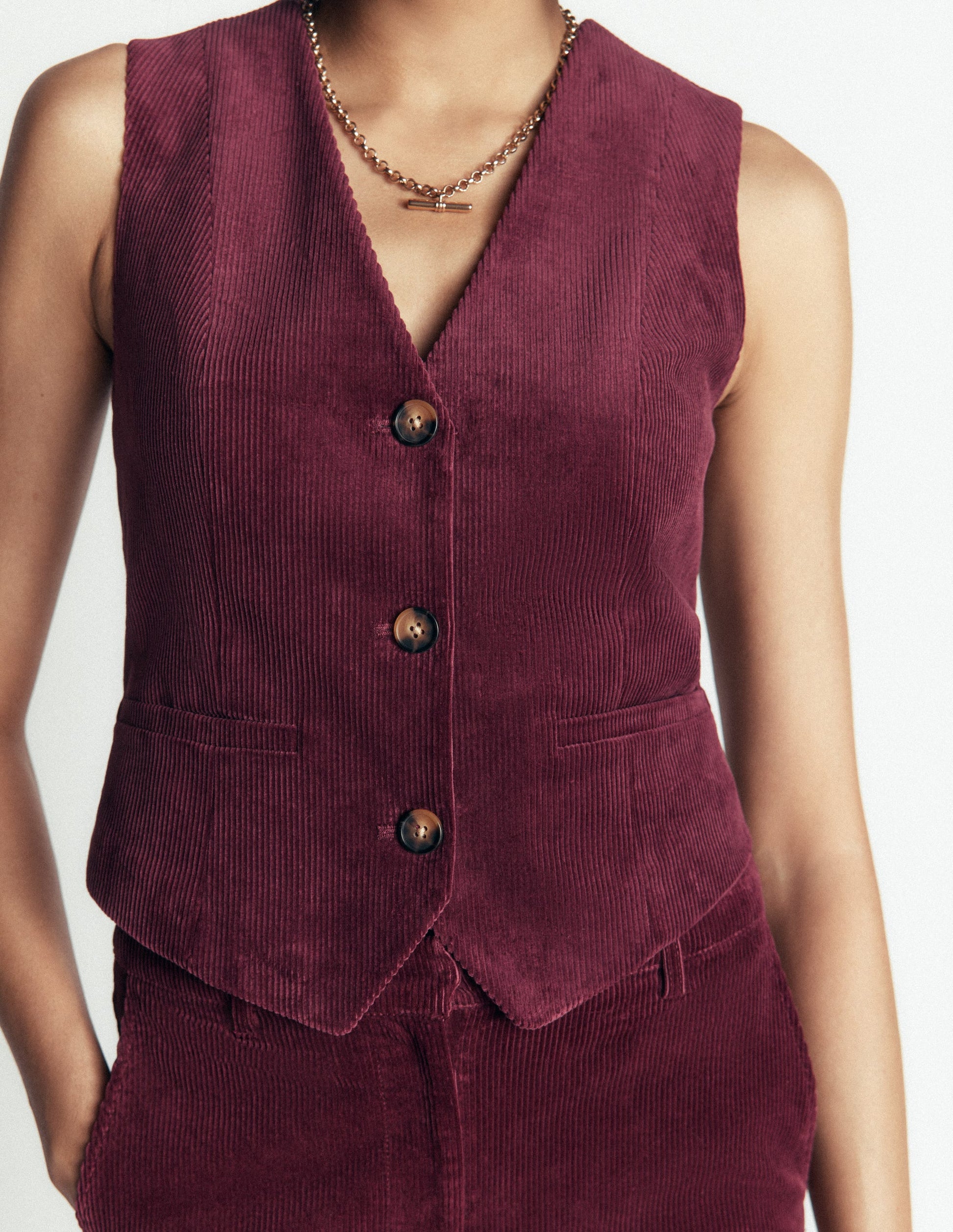 V-Neck Waistcoat-Dark Crimson-2