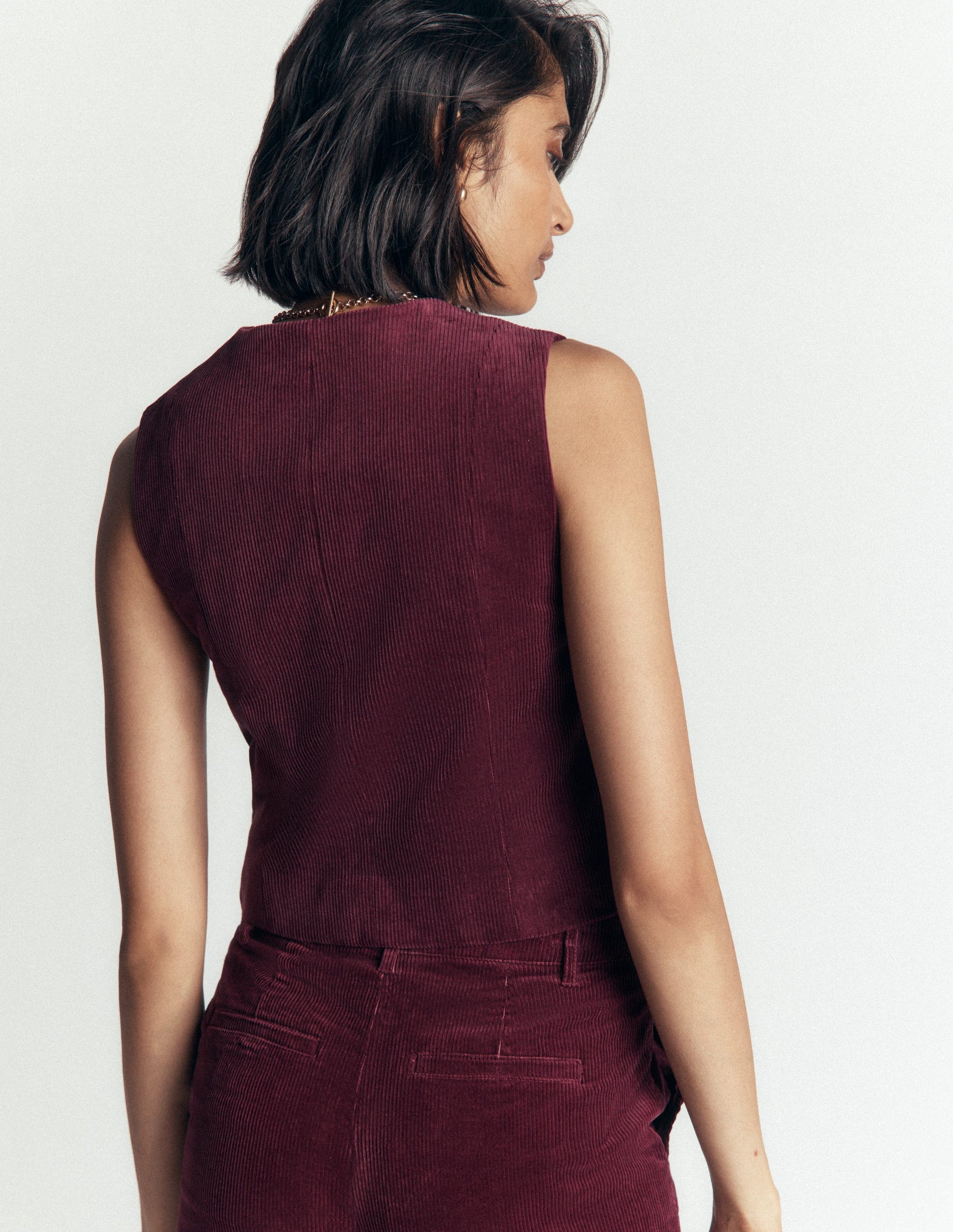 V-Neck Waistcoat-Dark Crimson-3