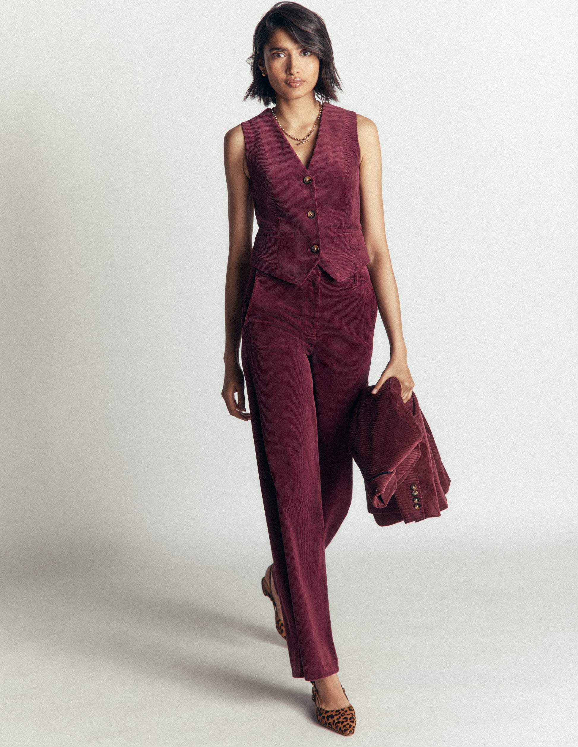 V-Neck Waistcoat-Dark Crimson-4