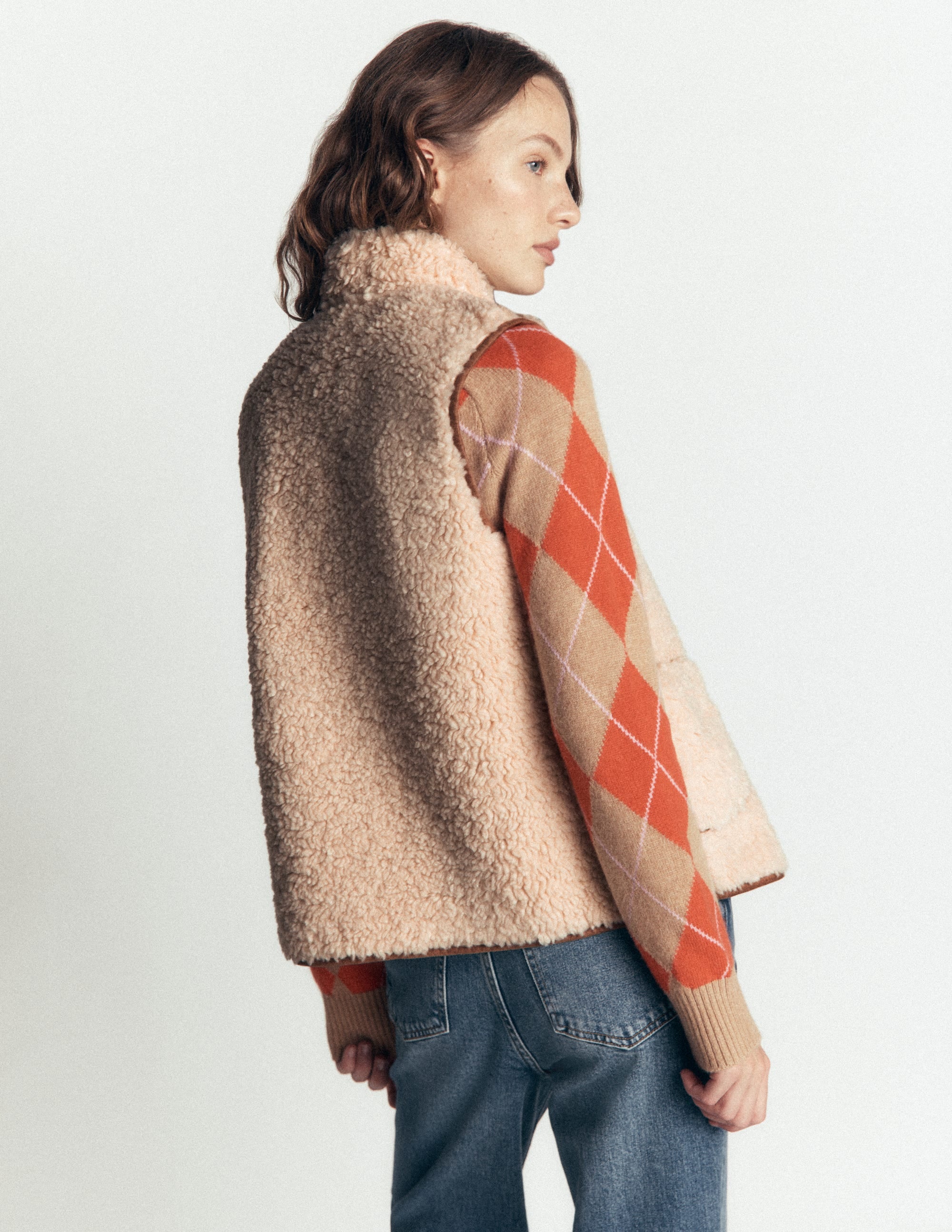 Funnel Neck Borg Gilet-Natural Borg - Image 3