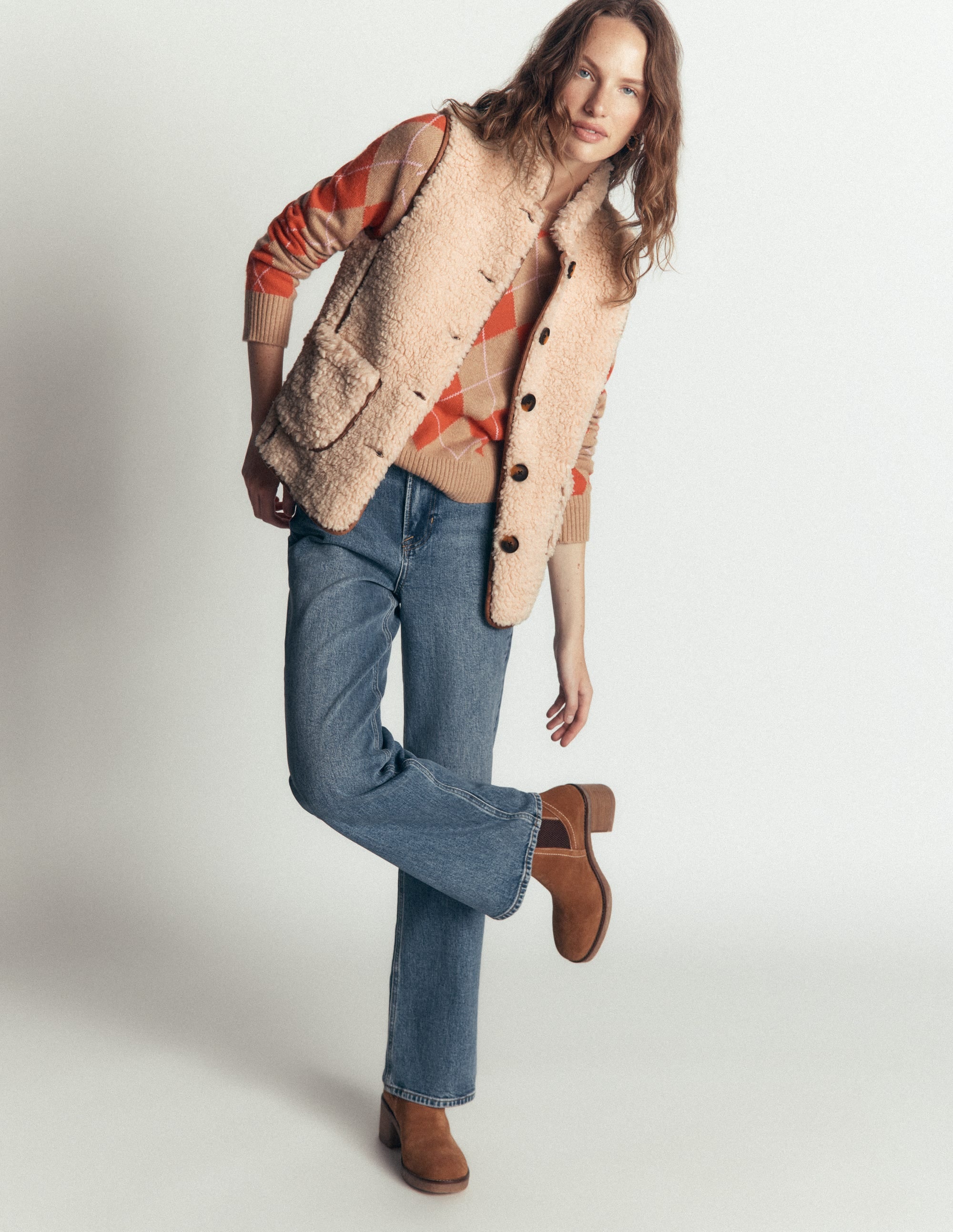 Funnel Neck Borg Gilet-Natural Borg - Image 4