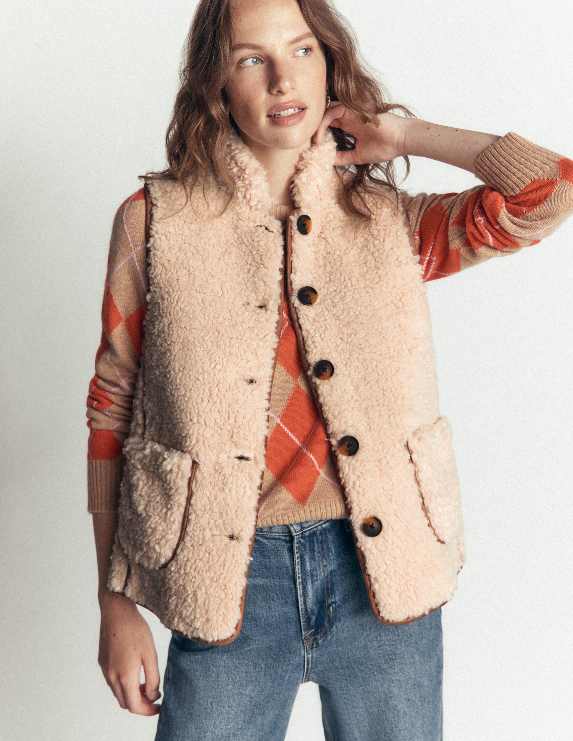 Funnel Neck Borg Gilet-Natural Borg - Image 5