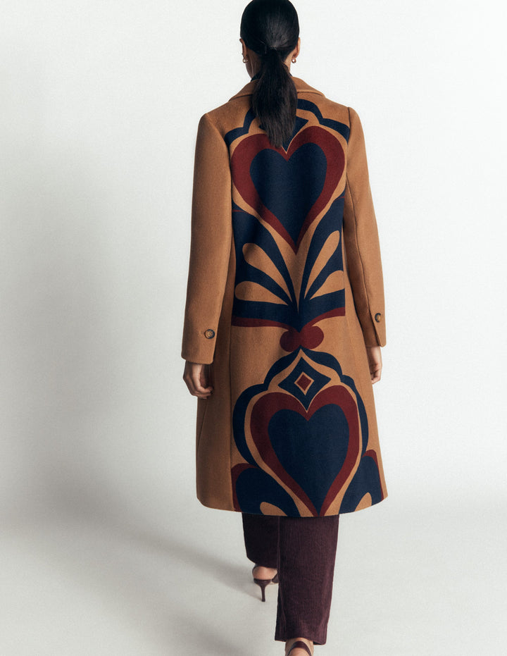 Aylesford Longline Coat-Camel Swooping Hearts