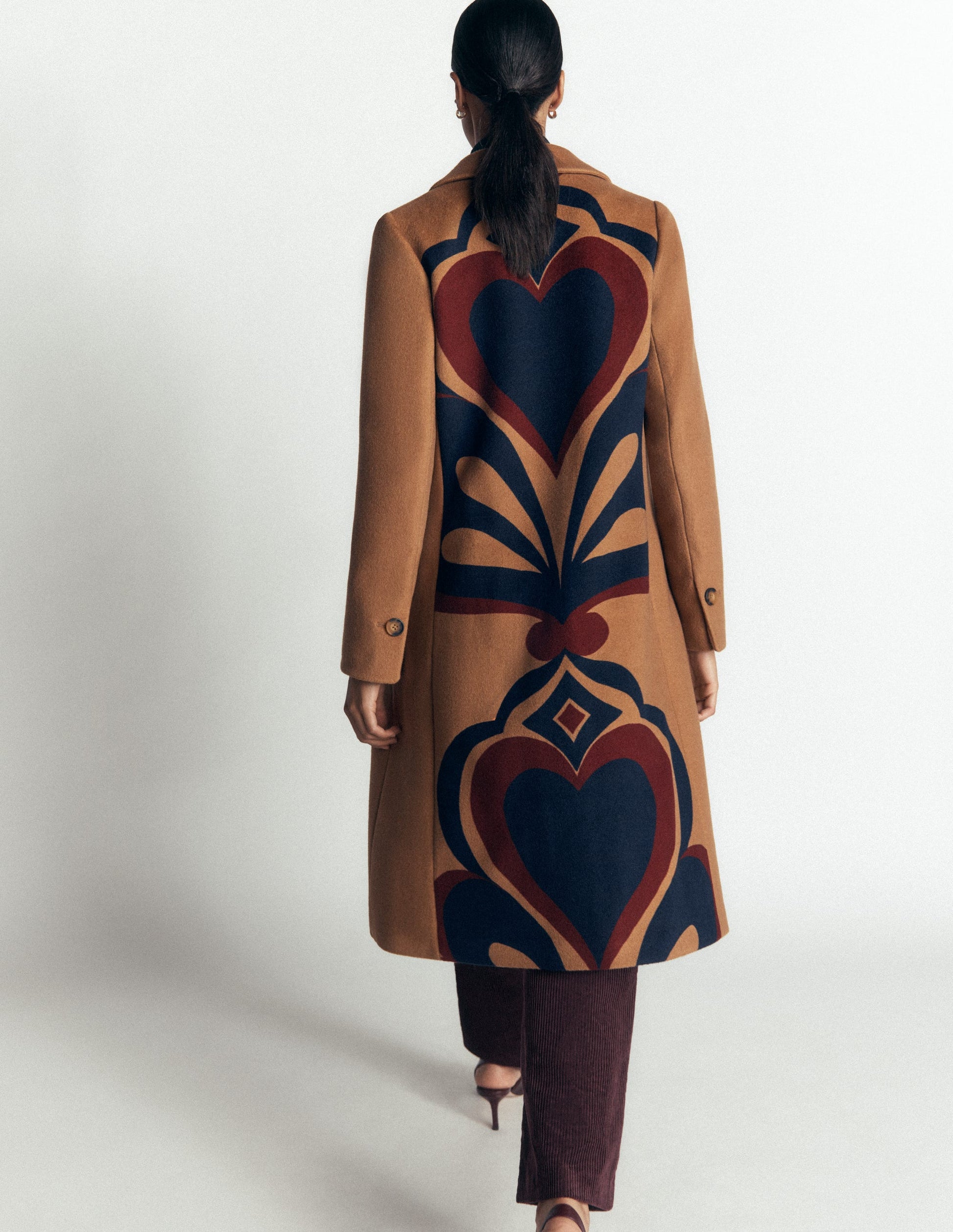 Aylesford Longline Coat-Camel Swooping Hearts-1