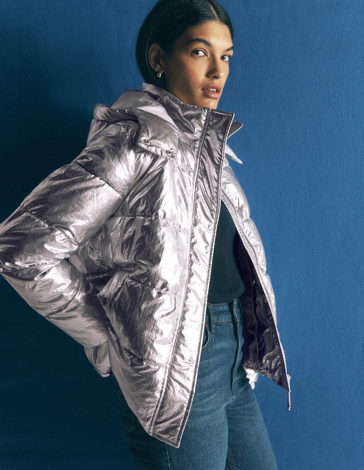 Short Padded Coat-Silver