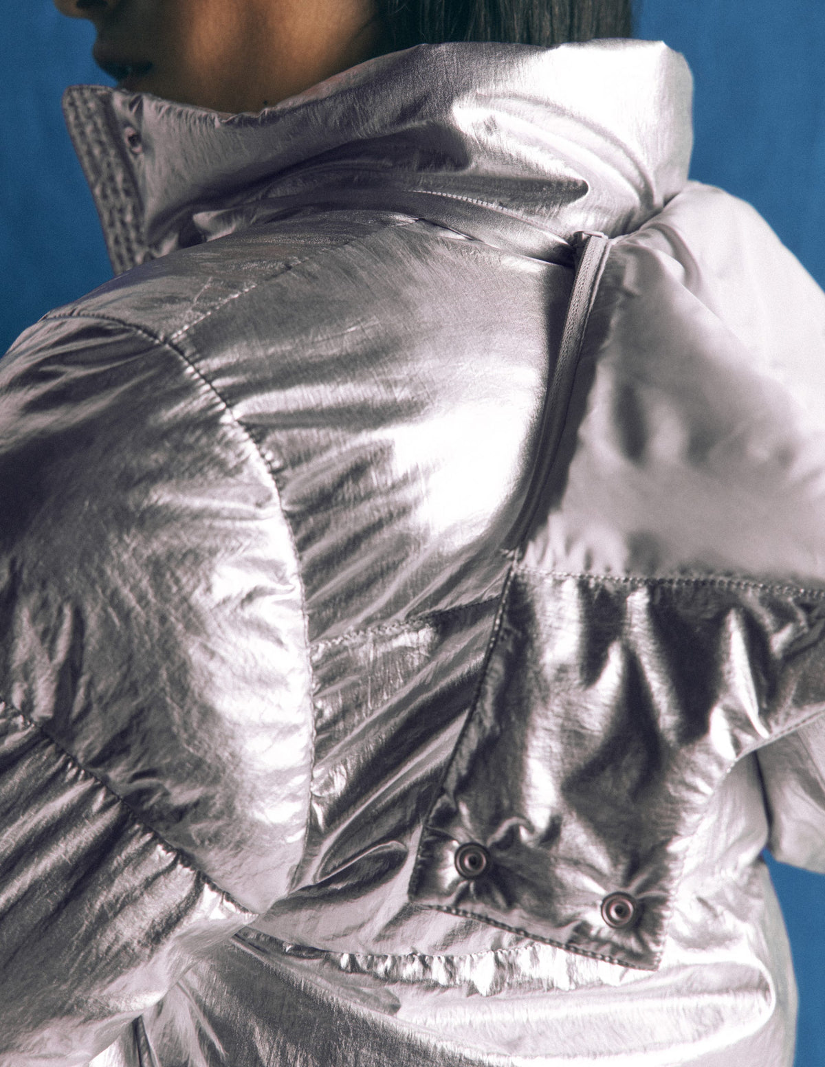 Short Padded Coat-Silver-2