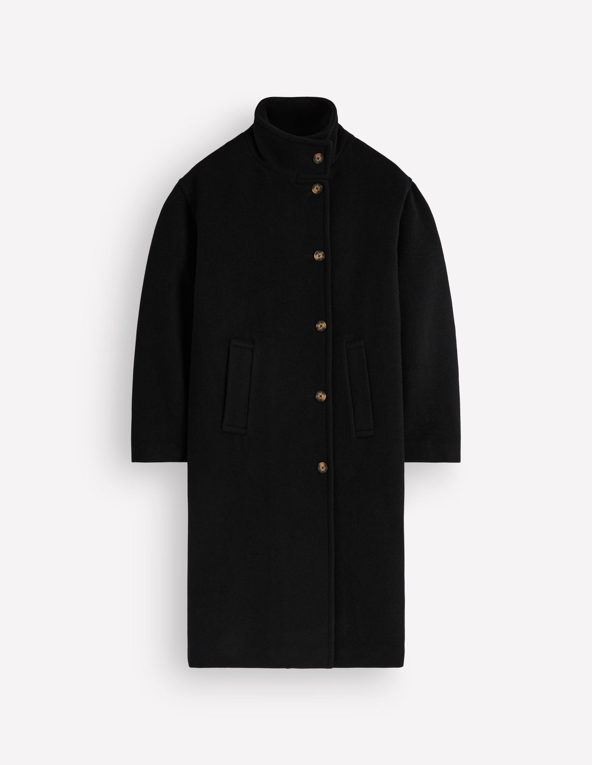 Funnel Neck Longline Wool Coat-Black-8