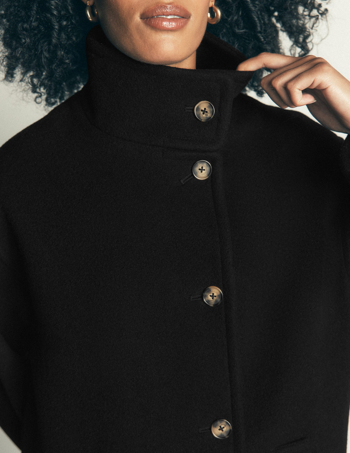 Funnel Neck Longline Wool Coat-Black - Image 3